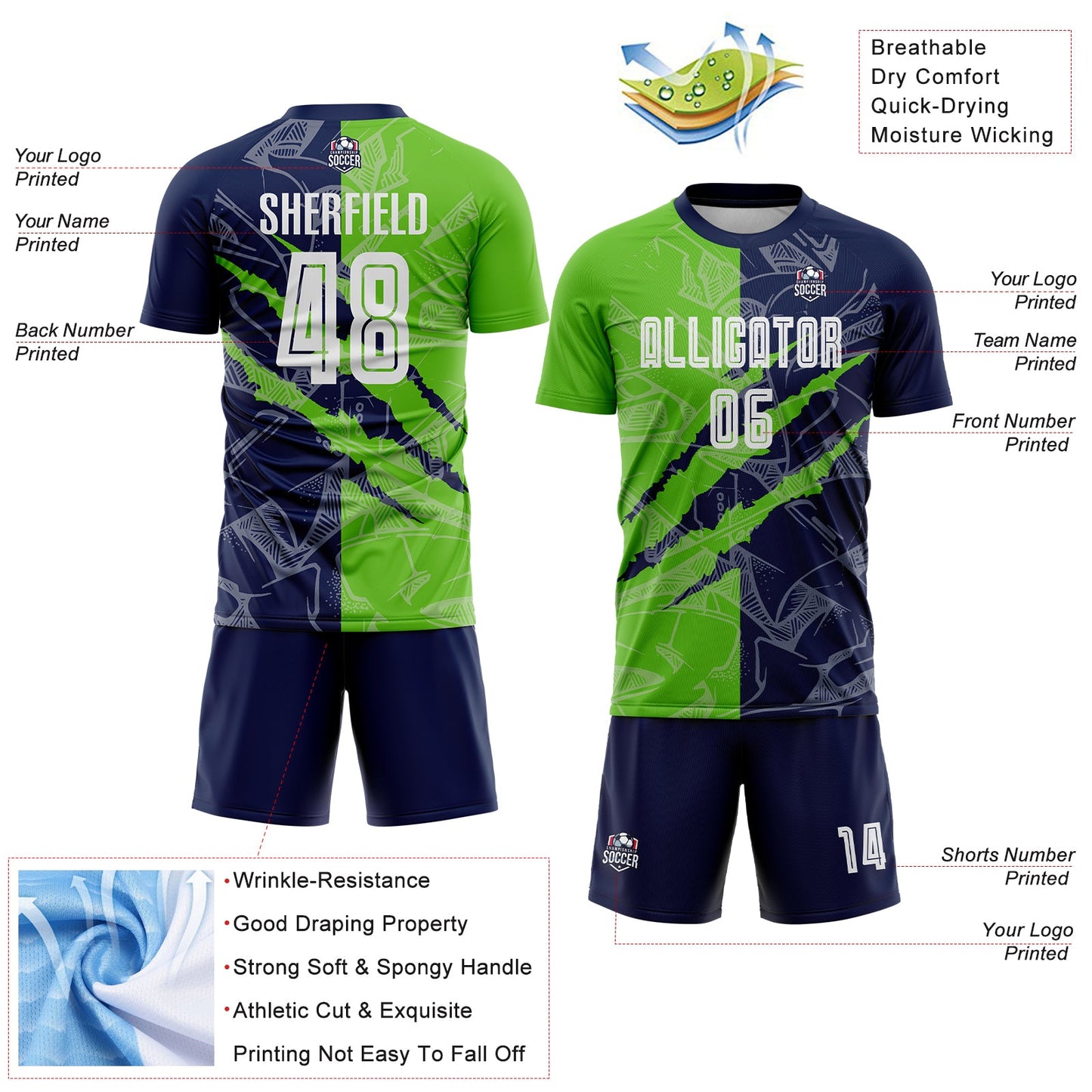 Custom Graffiti Pattern Aurora Green-Navy Scratch Sublimation Soccer Uniform Jersey view 4