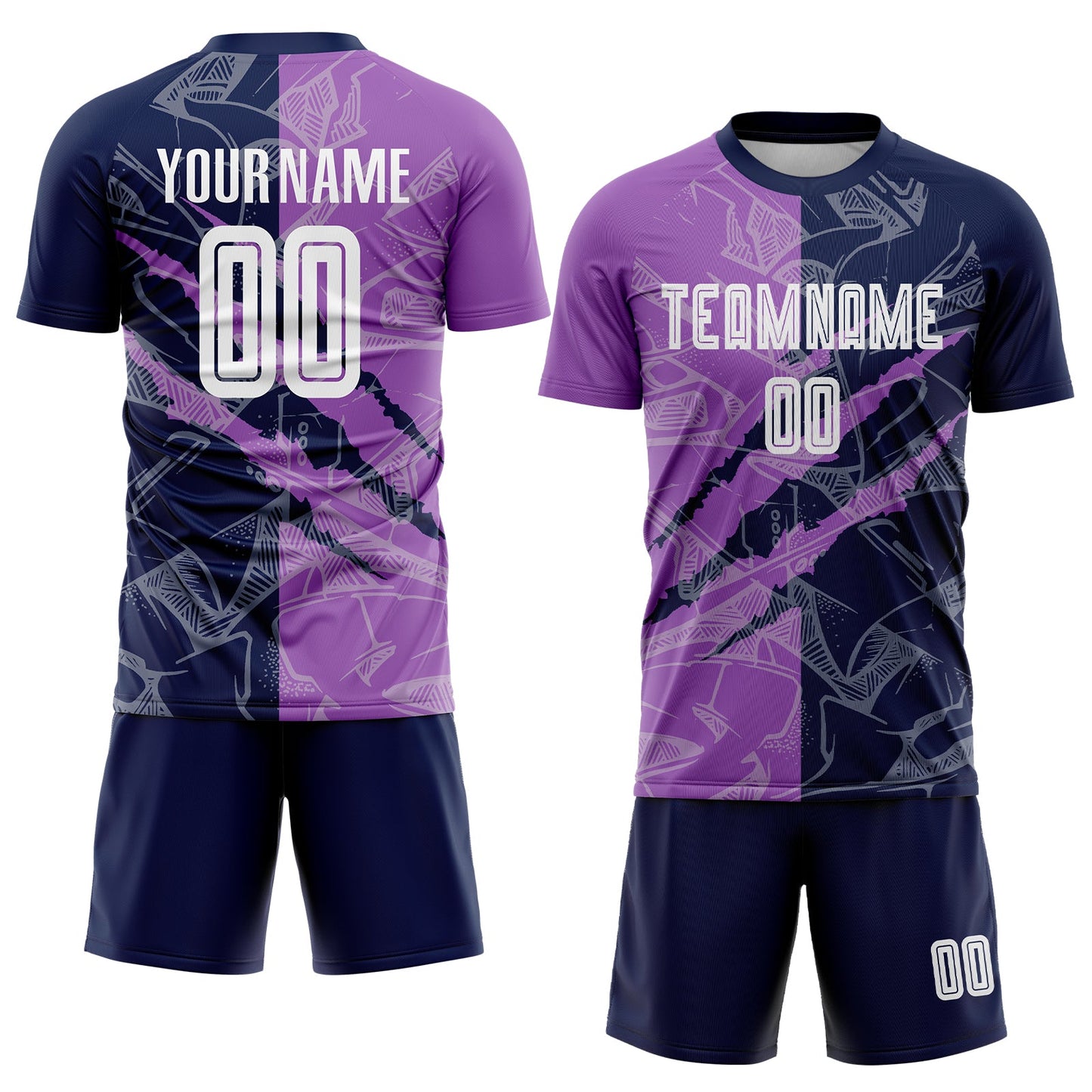 Custom Graffiti Pattern Medium Purple-Navy Scratch Sublimation Soccer Uniform Jersey view 2