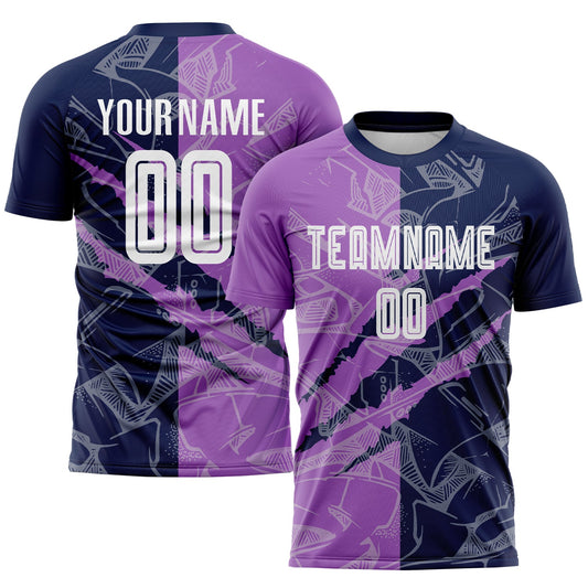 Custom Graffiti Pattern Medium Purple-Navy Scratch Sublimation Soccer Uniform Jersey - Main View