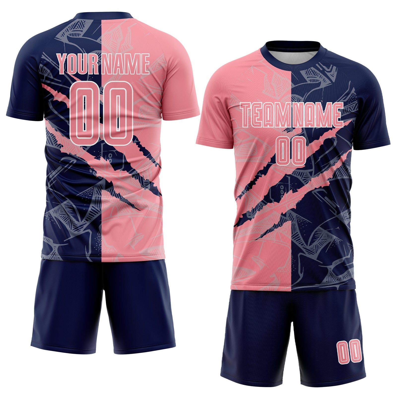 Custom Graffiti Pattern Medium Pink-Navy Scratch Sublimation Soccer Uniform Jersey view 2