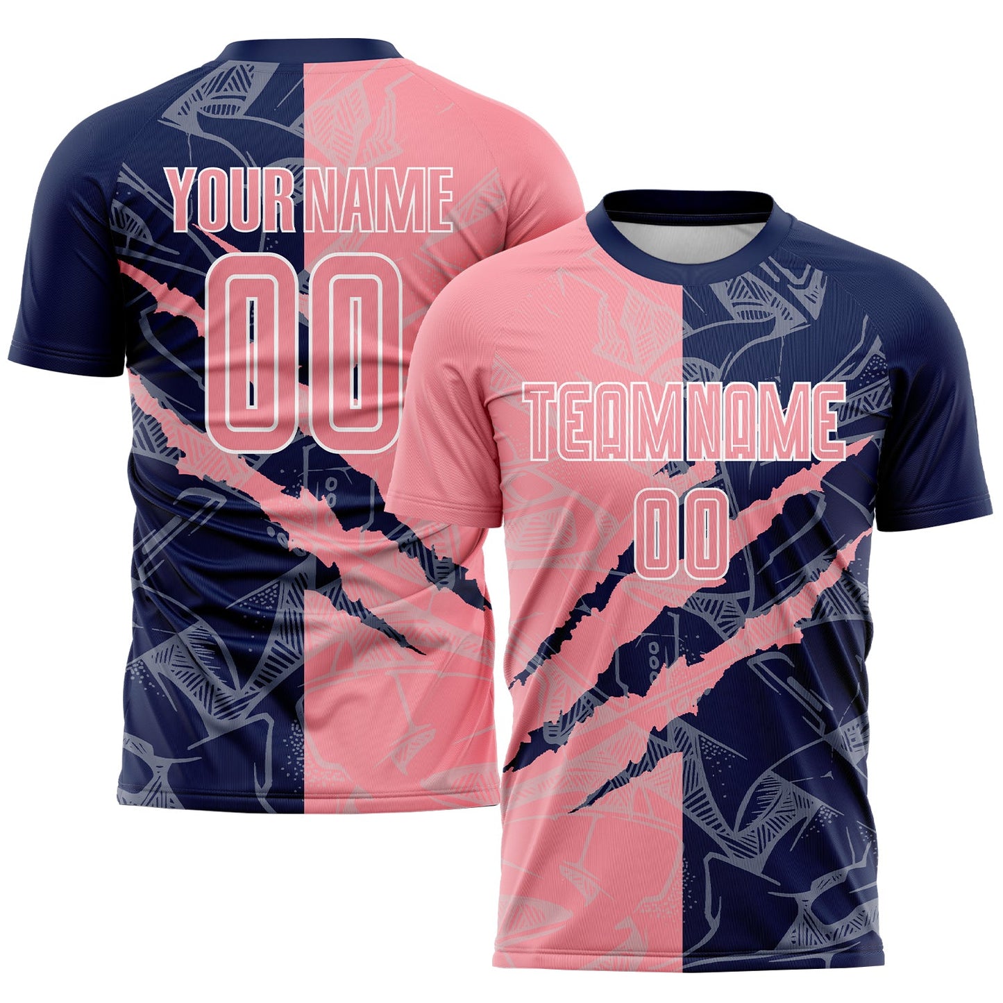 Custom Graffiti Pattern Medium Pink-Navy Scratch Sublimation Soccer Uniform Jersey - Main View