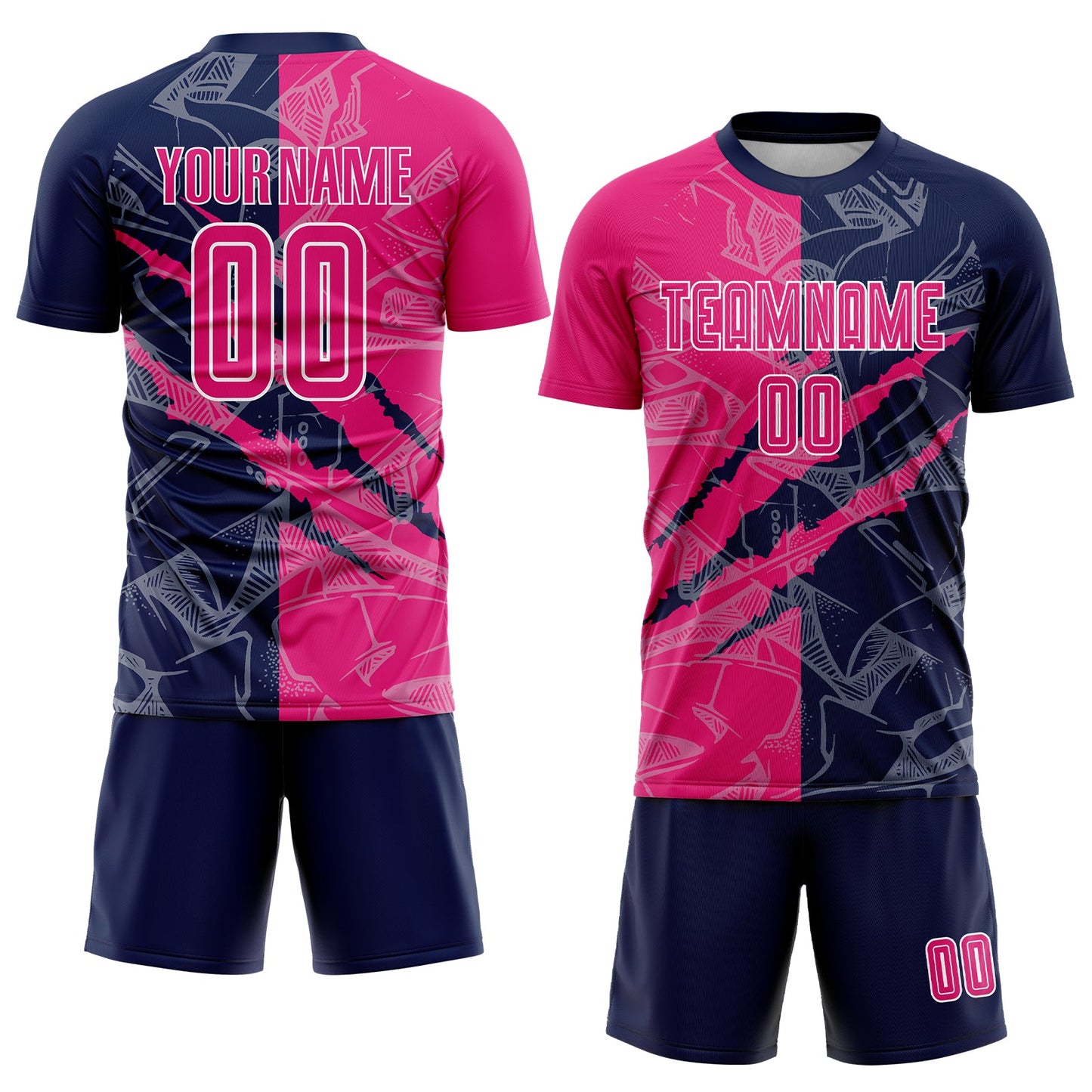 Custom Graffiti Pattern Hot Pink-Navy Scratch Sublimation Soccer Uniform Jersey view 2
