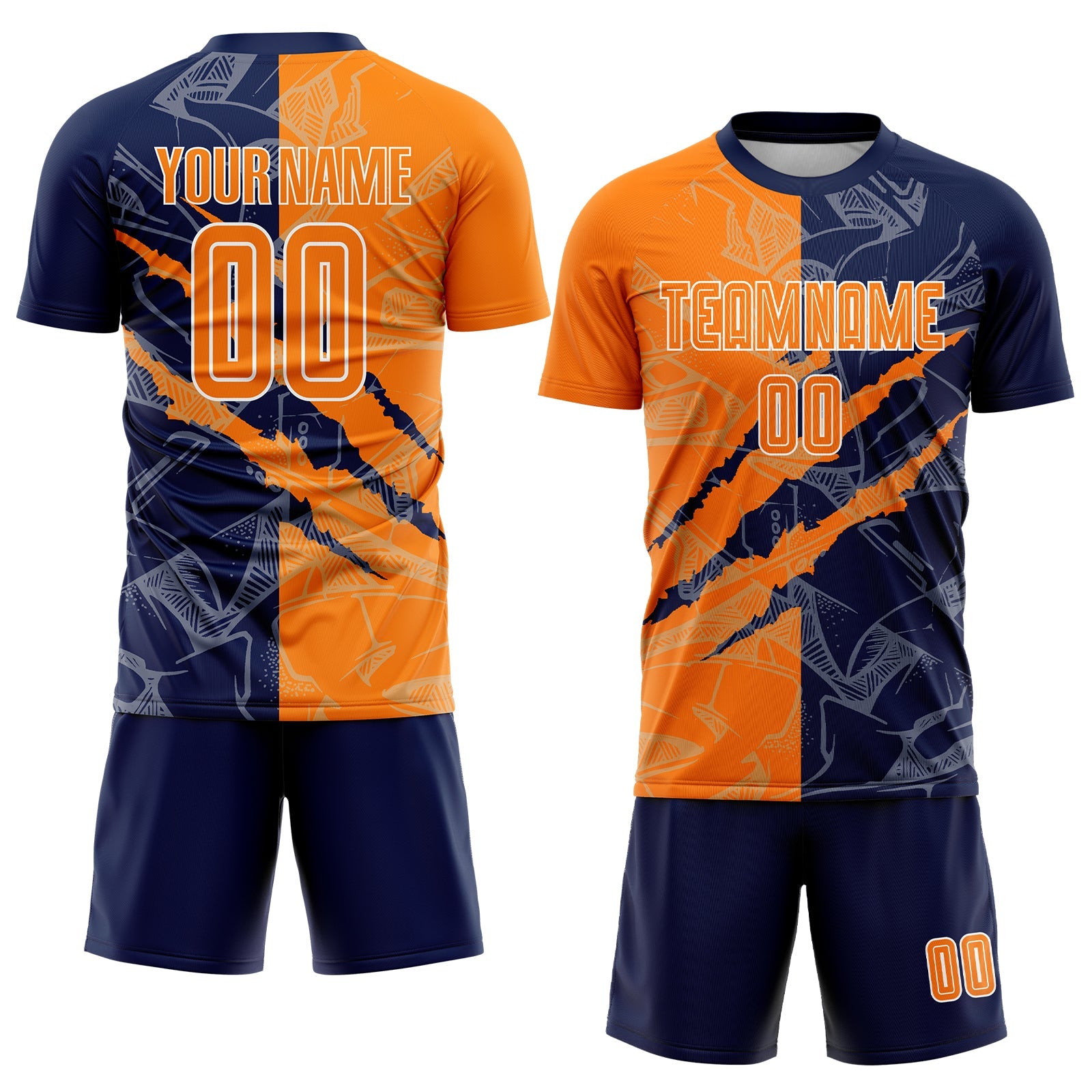Custom Graffiti Pattern Bay Orange-Navy Scratch Sublimation Soccer Uniform Jersey view 2
