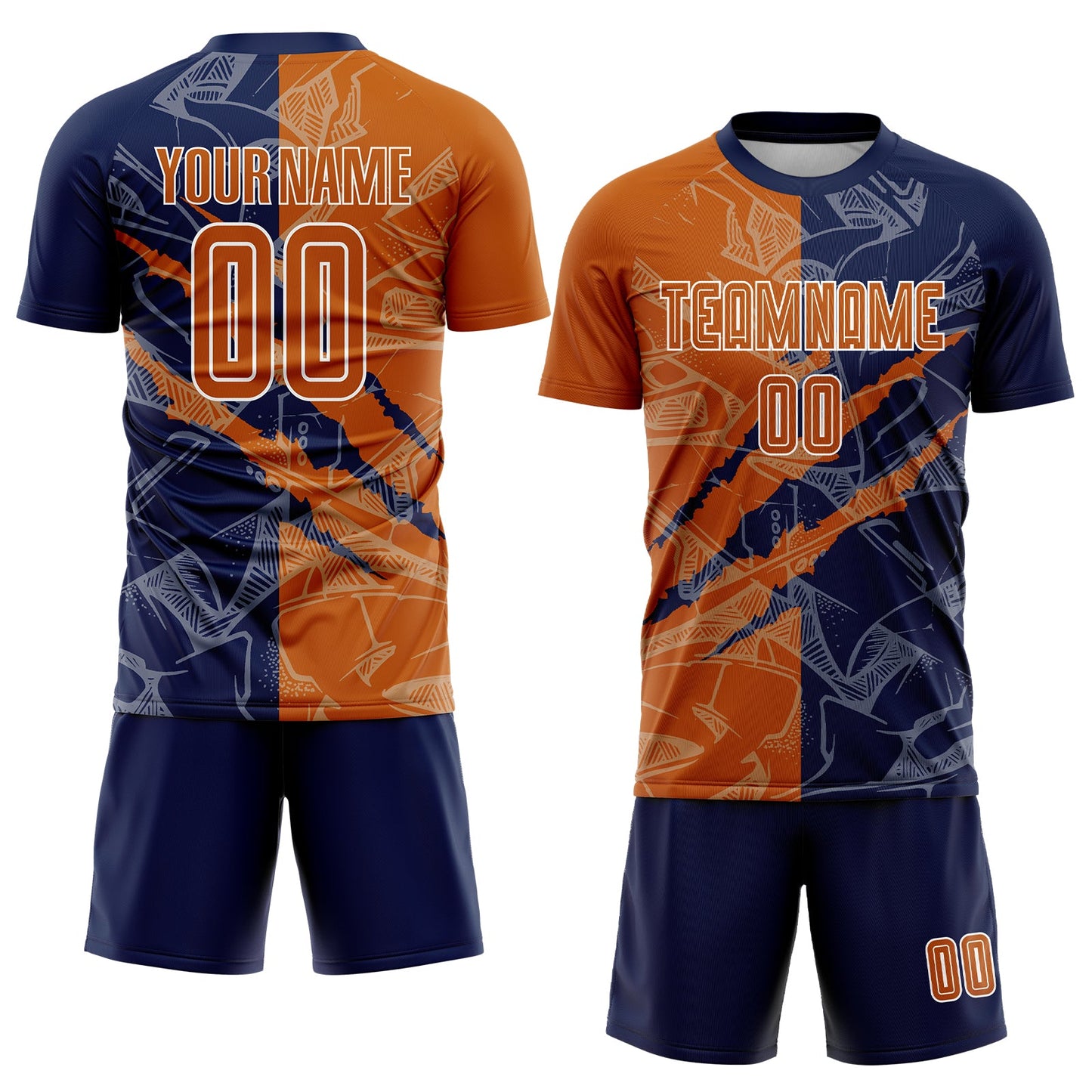 Custom Graffiti Pattern Texas Orange-Navy Scratch Sublimation Soccer Uniform Jersey view 2