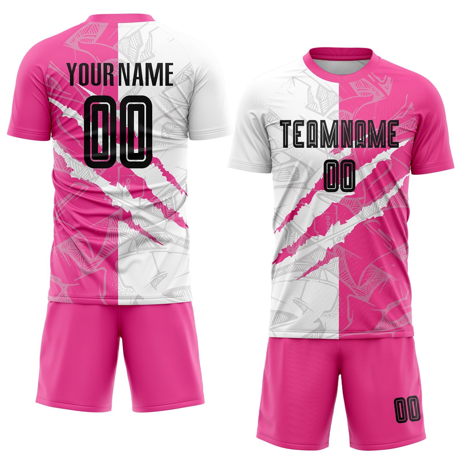 Custom Graffiti Pattern Black-Pink Scratch Sublimation Soccer Uniform Jersey view 2
