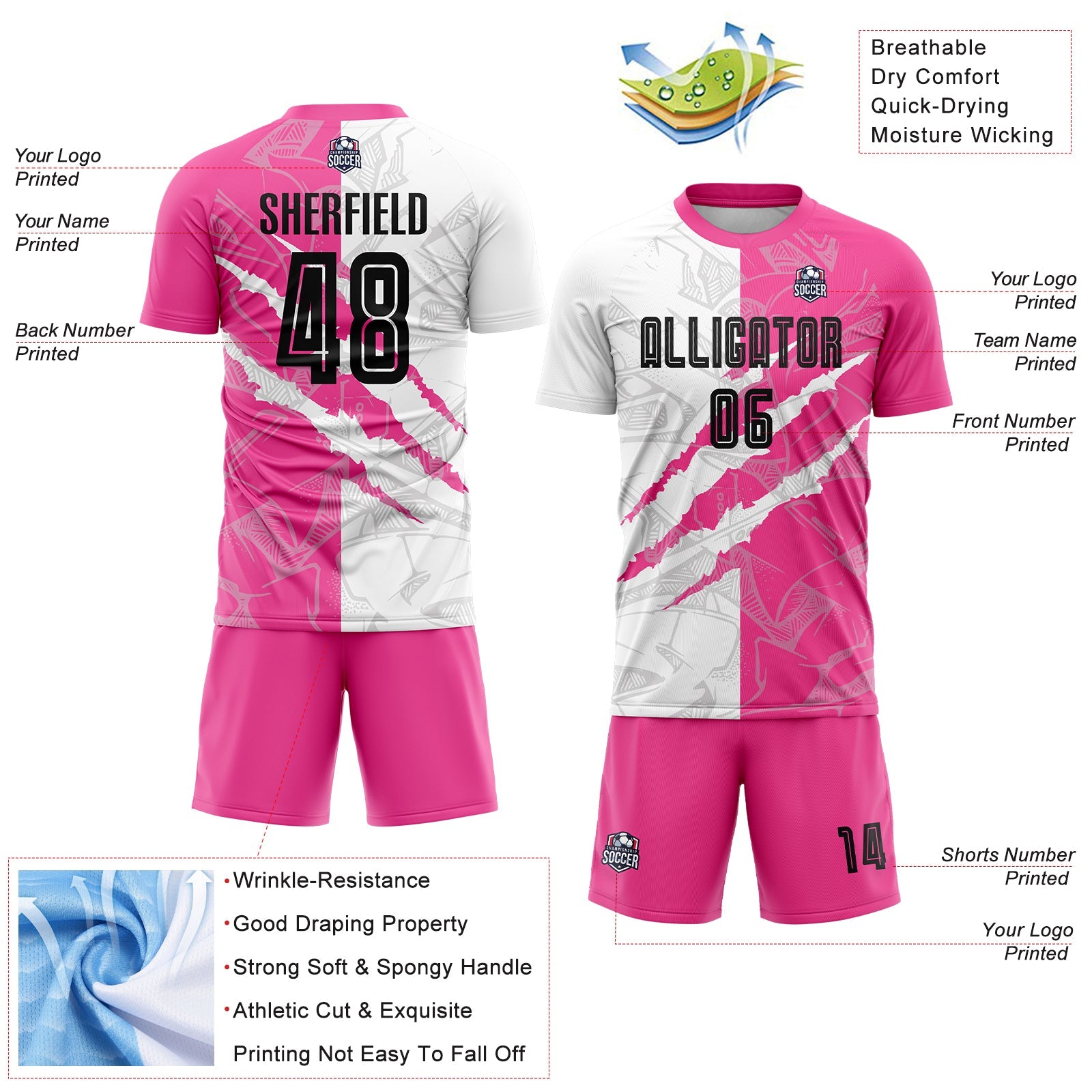 Custom Graffiti Pattern Black-Pink Scratch Sublimation Soccer Uniform Jersey view 4