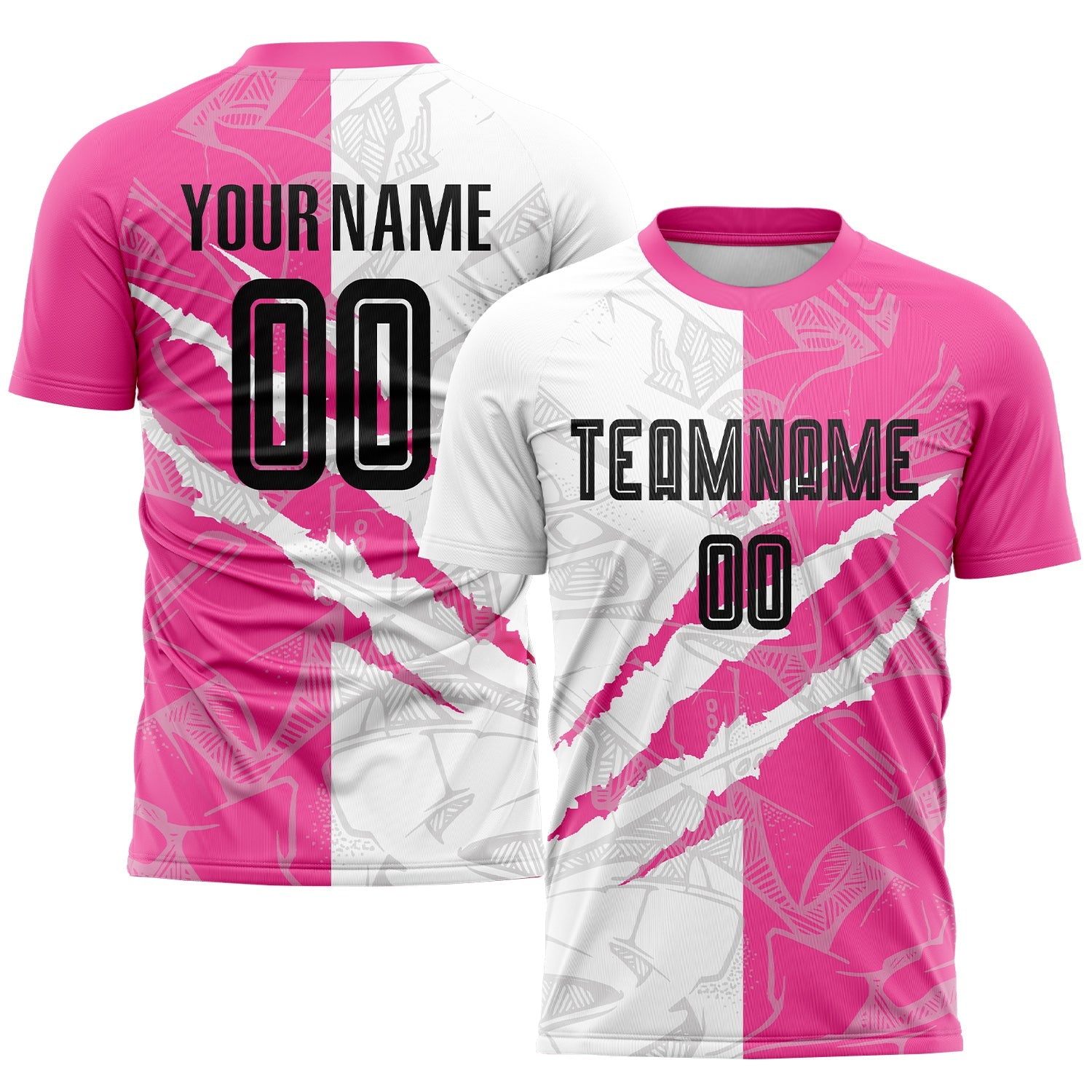 Custom Graffiti Pattern Black-Pink Scratch Sublimation Soccer Uniform Jersey - Main View