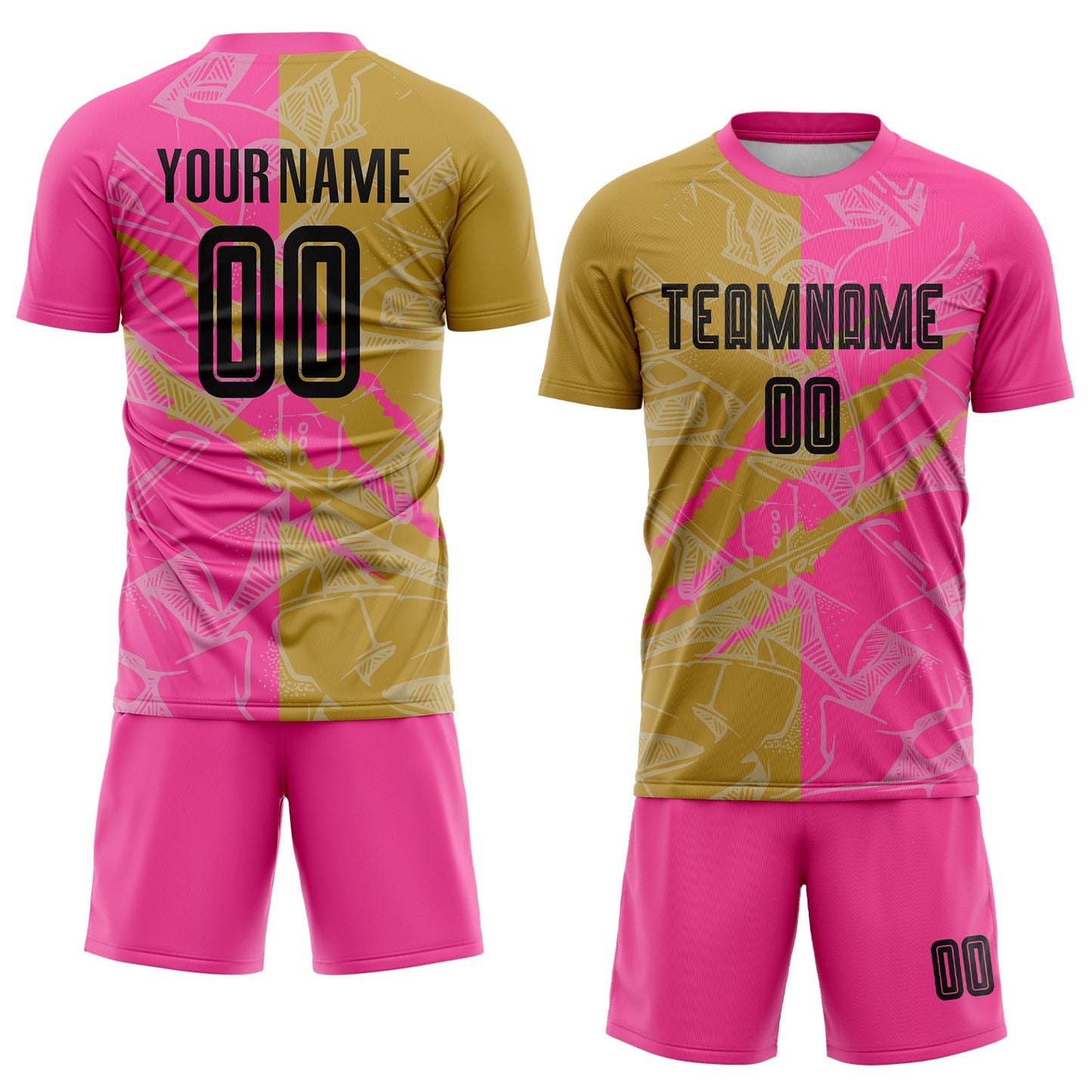 Custom Graffiti Pattern Black Old Gold-Pink Scratch Sublimation Soccer Uniform Jersey view 2