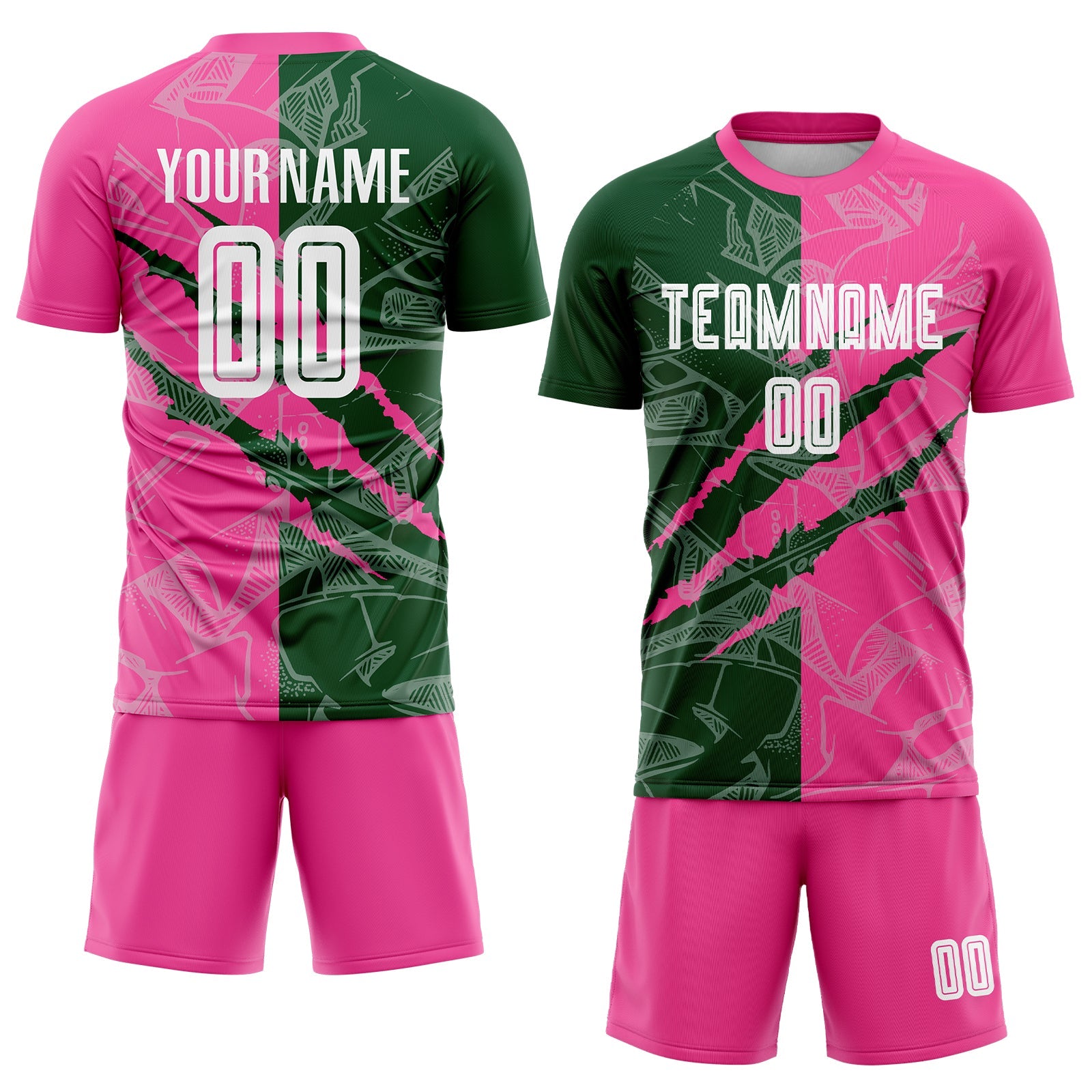 Custom Graffiti Pattern Green-Pink Scratch Sublimation Soccer Uniform Jersey view 2