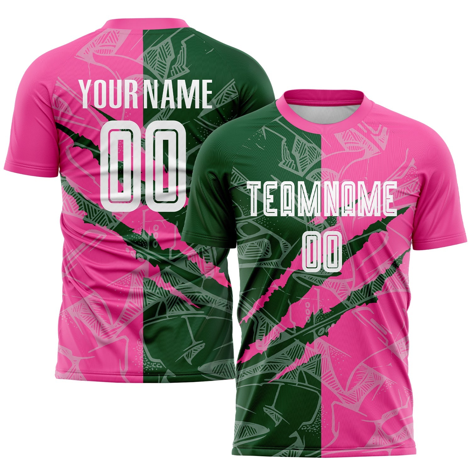 Custom Graffiti Pattern Green-Pink Scratch Sublimation Soccer Uniform Jersey - Main View