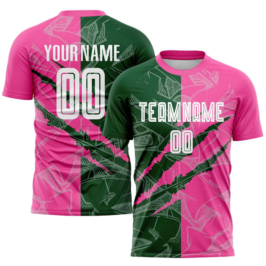 Custom Graffiti Pattern Green-Pink Scratch Sublimation Soccer Uniform Jersey - Main View