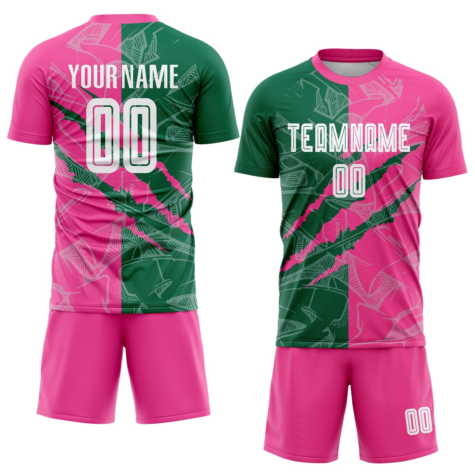 Custom Graffiti Pattern Kelly Green-Pink Scratch Sublimation Soccer Uniform Jersey view 2