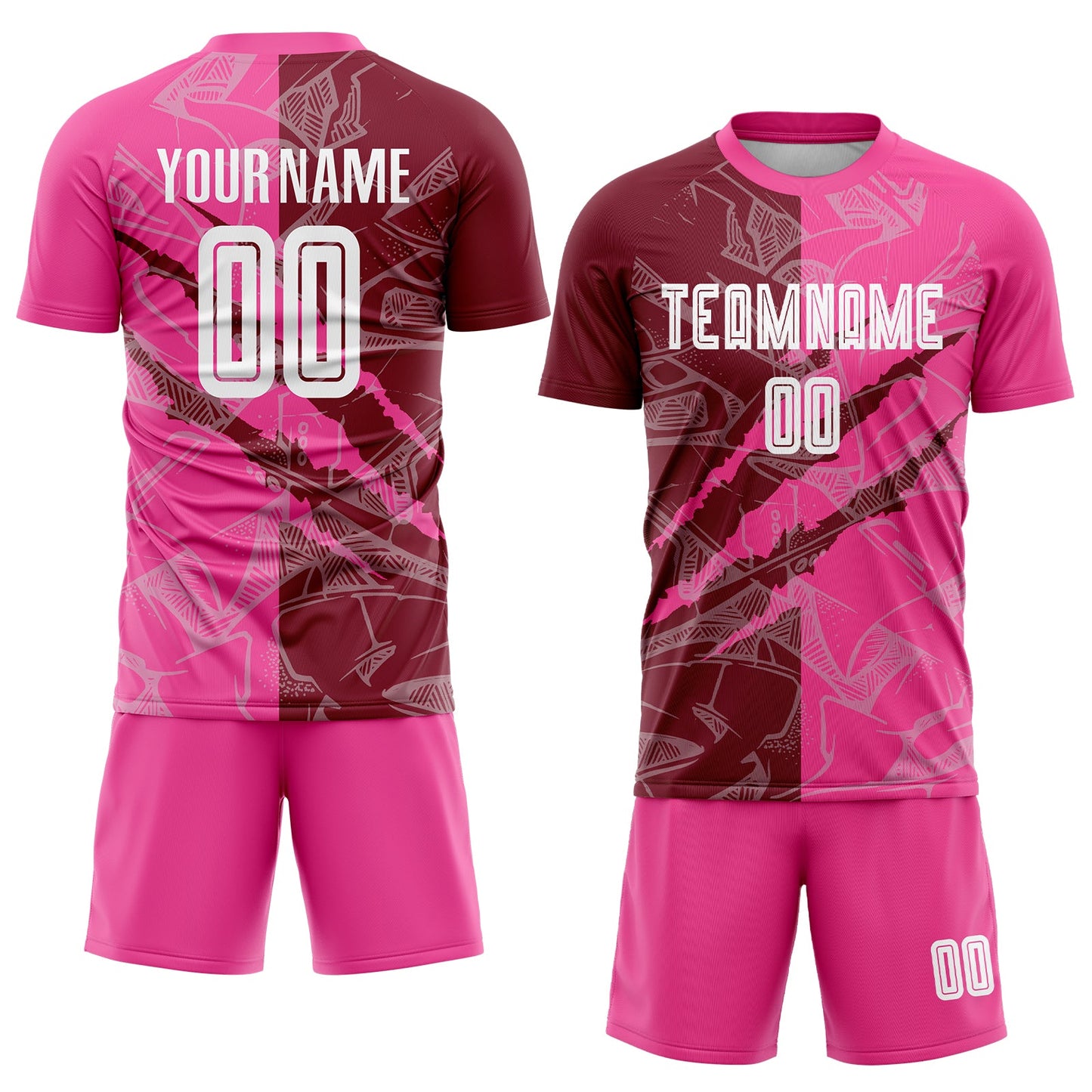 Custom Graffiti Pattern Crimson-Pink Scratch Sublimation Soccer Uniform Jersey view 2