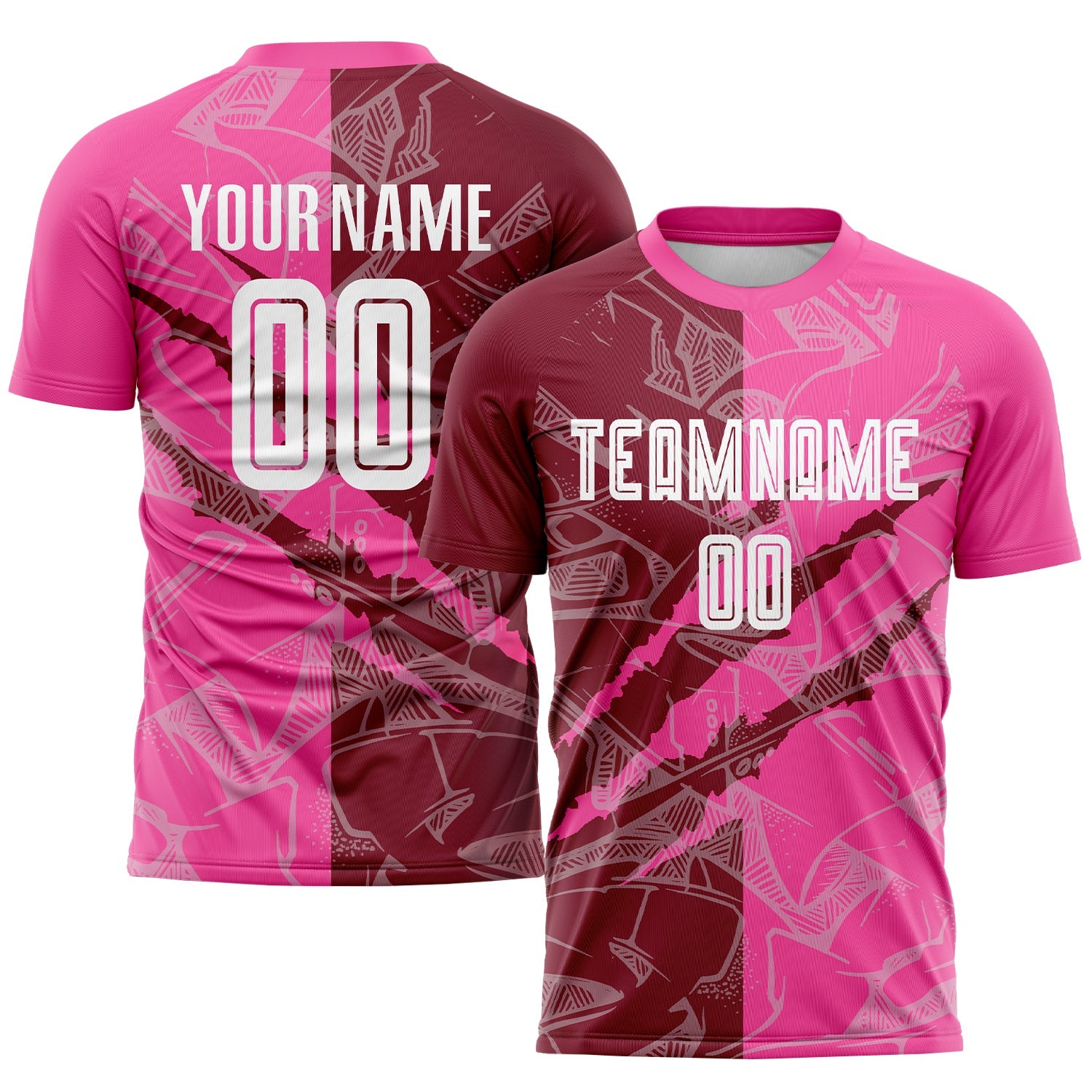 Custom Graffiti Pattern Crimson-Pink Scratch Sublimation Soccer Uniform Jersey - Main View