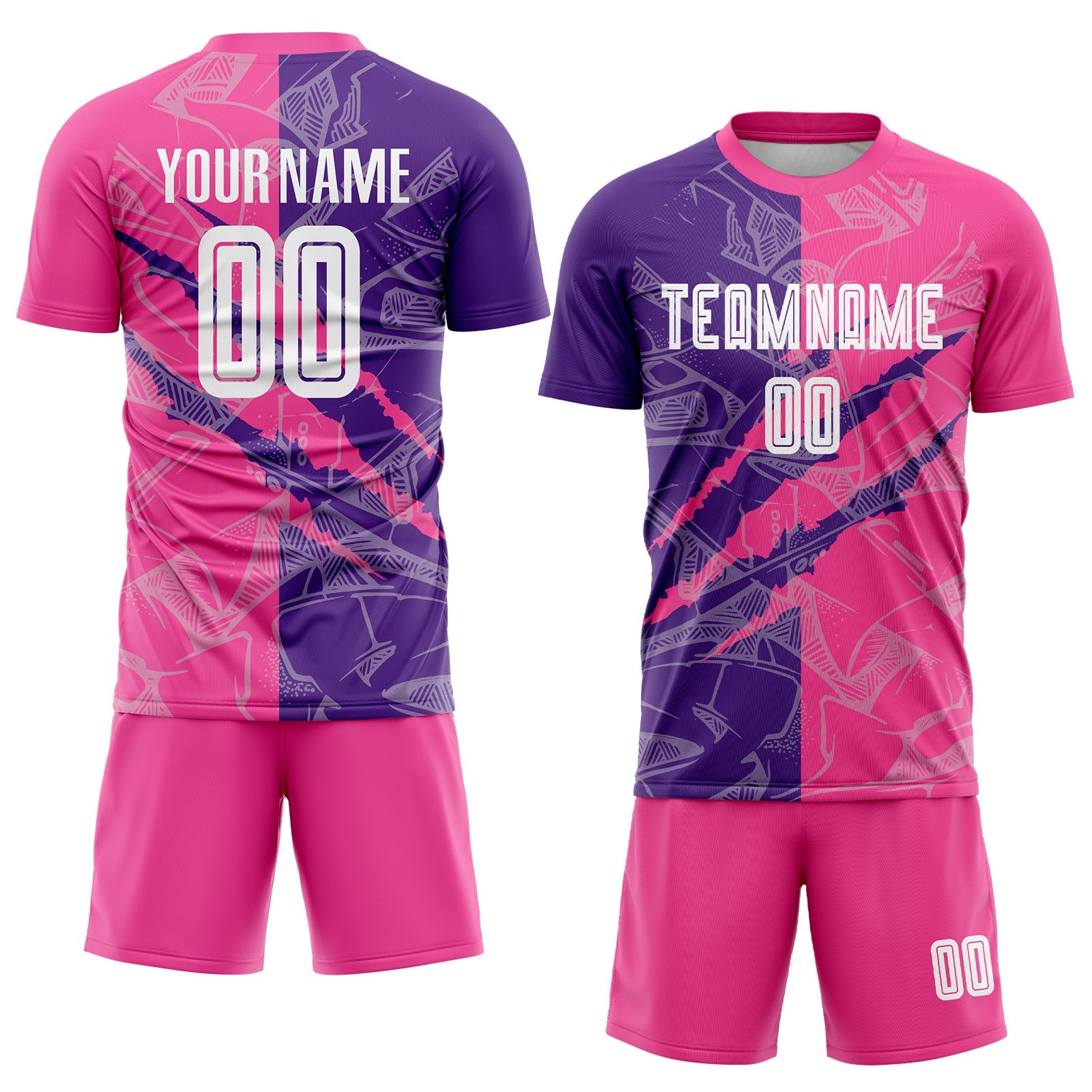 Custom Graffiti Pattern Purple-Pink Scratch Sublimation Soccer Uniform Jersey view 2