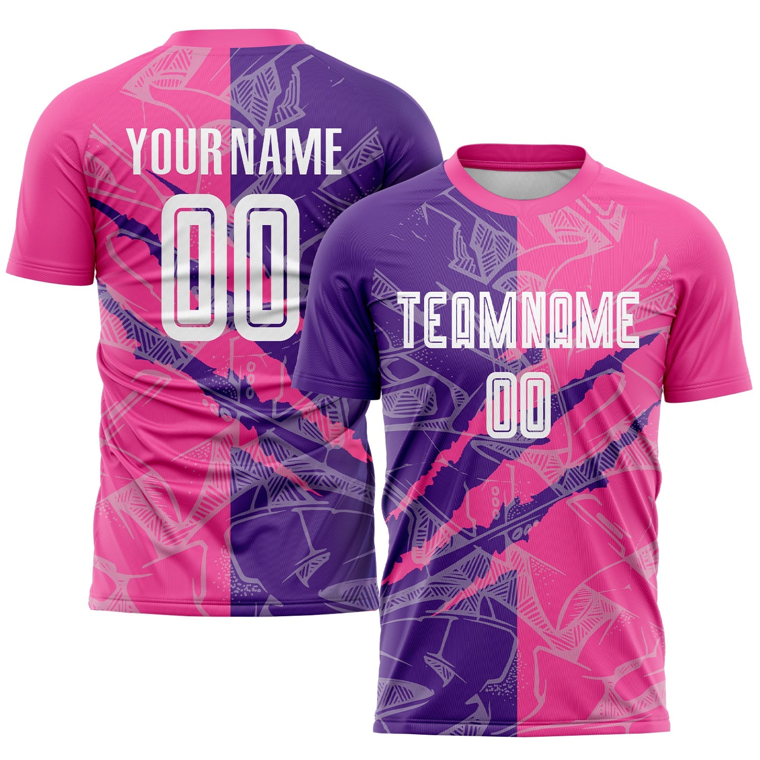 Custom Graffiti Pattern Purple-Pink Scratch Sublimation Soccer Uniform Jersey - Main View