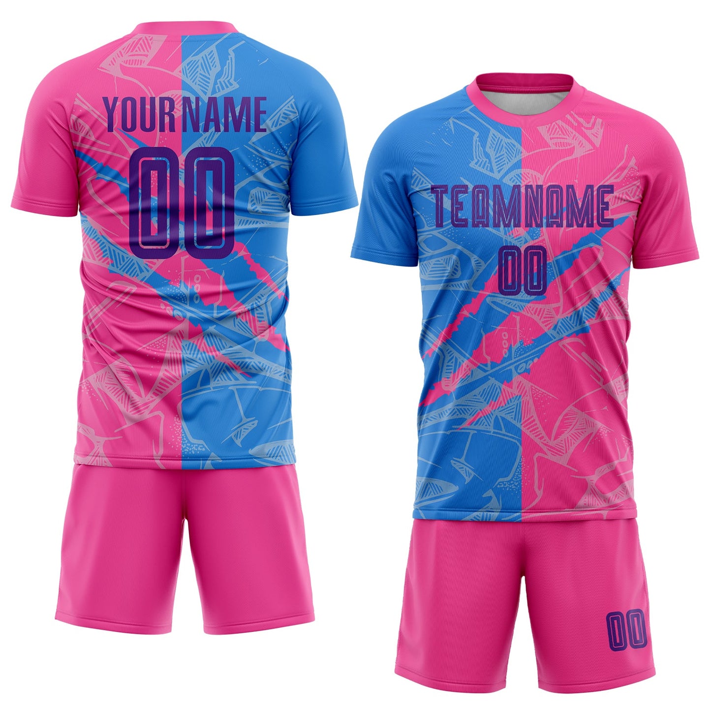 Custom Graffiti Pattern Purple Powder Blue-Pink Scratch Sublimation Soccer Uniform Jersey view 2