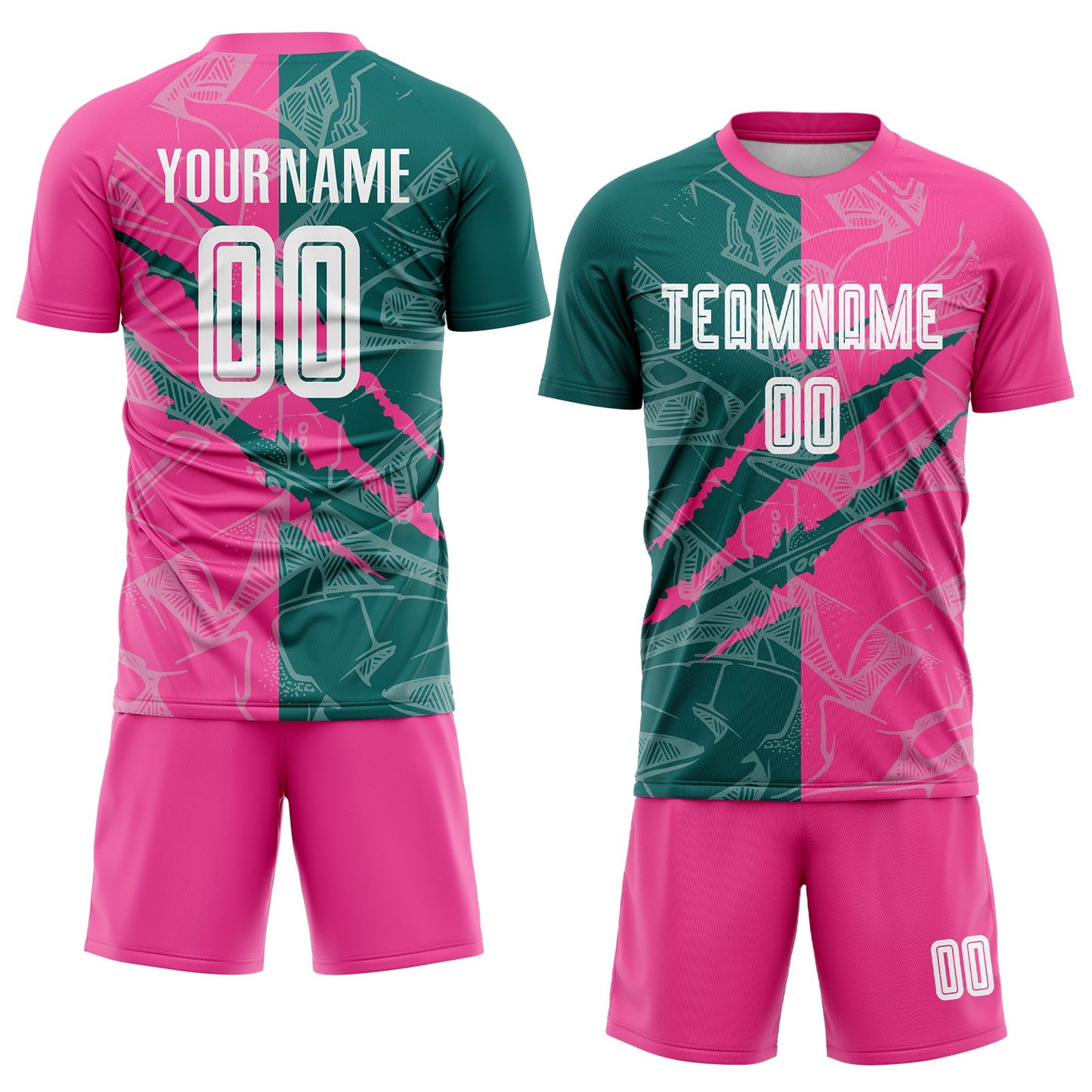 Custom Graffiti Pattern Teal-Pink Scratch Sublimation Soccer Uniform Jersey view 2