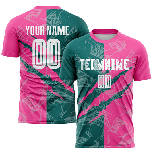 Custom Graffiti Pattern Teal-Pink Scratch Sublimation Soccer Uniform Jersey - Main View