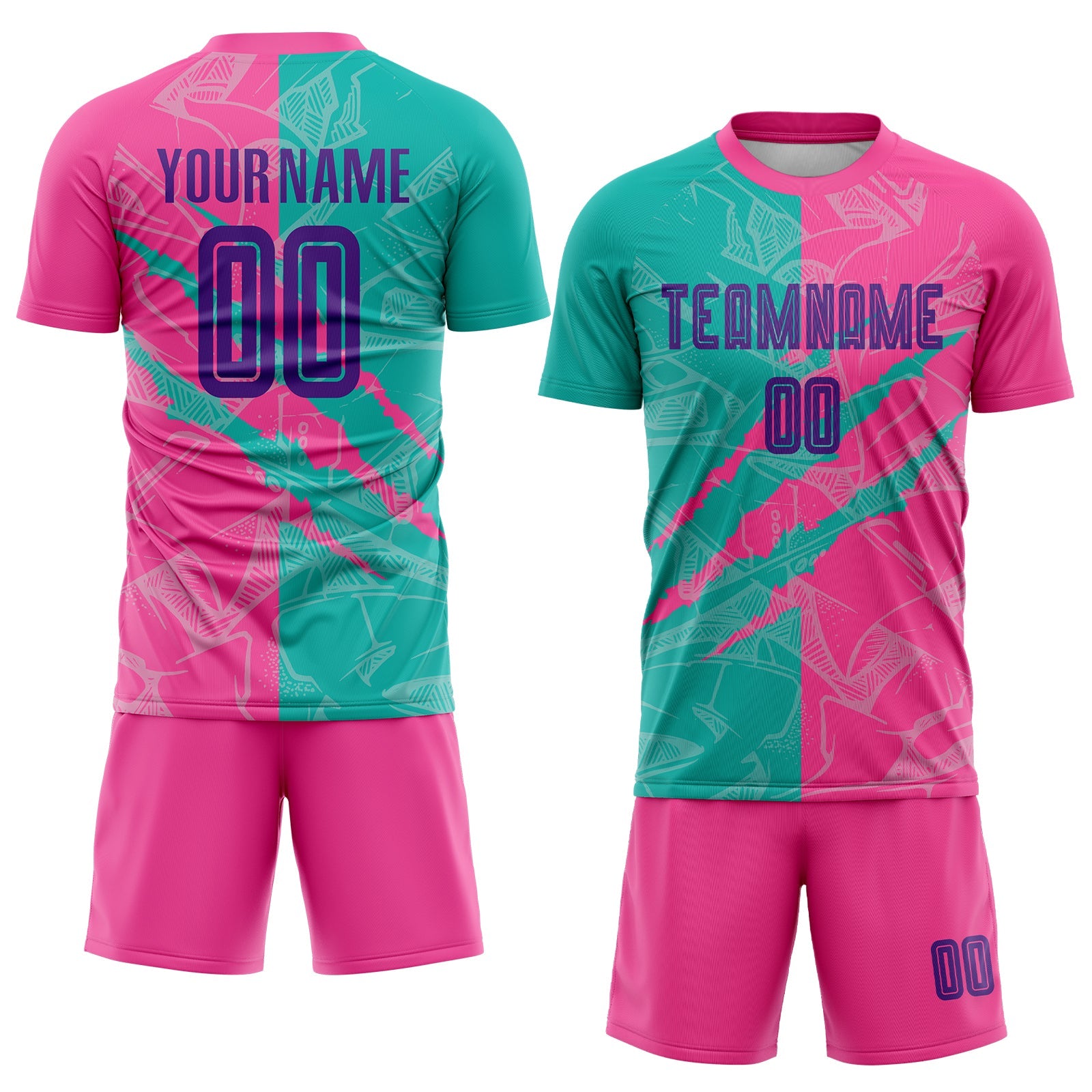 Custom Graffiti Pattern Purple Teal-Pink Scratch Sublimation Soccer Uniform Jersey view 2
