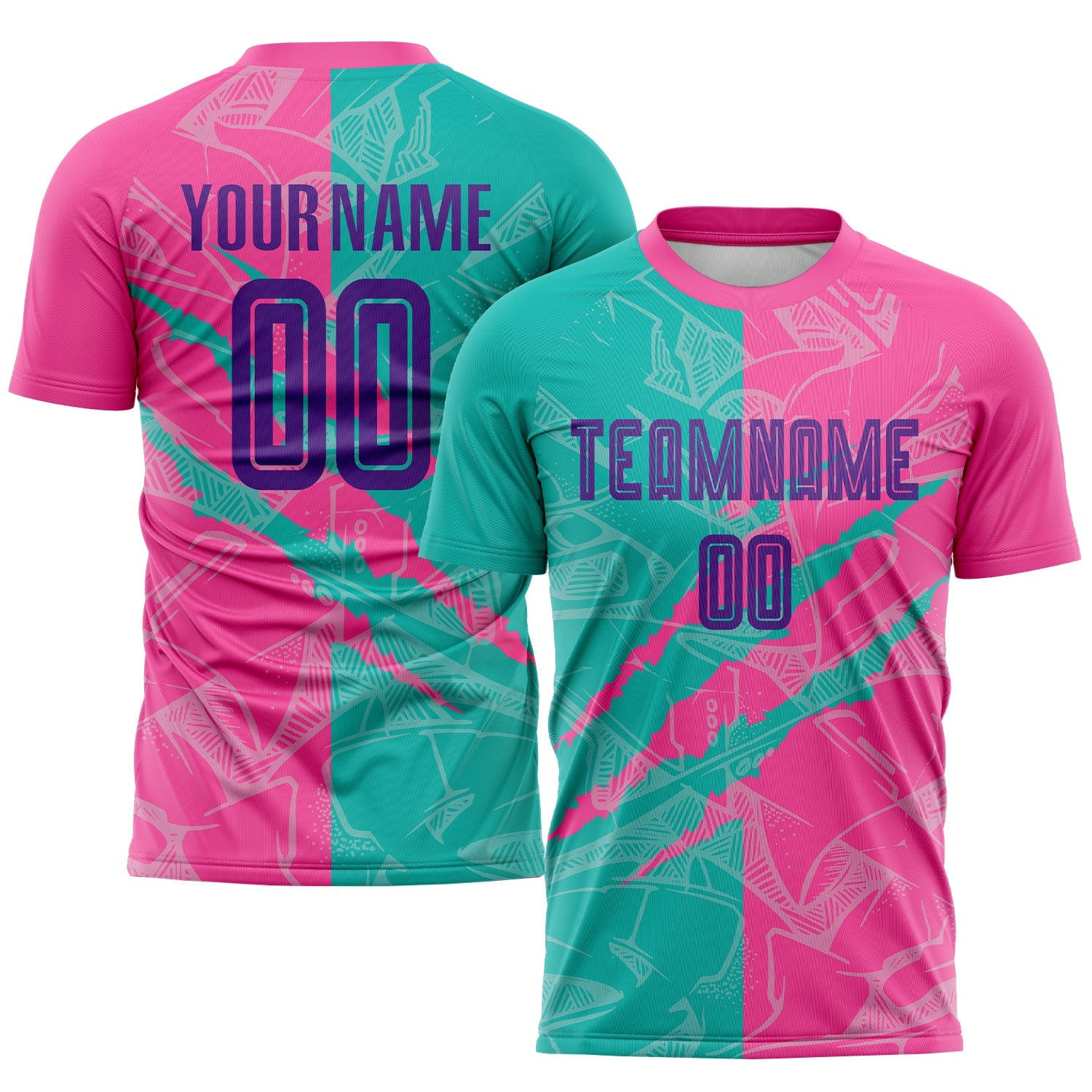 Custom Graffiti Pattern Purple Teal-Pink Scratch Sublimation Soccer Uniform Jersey - Main View