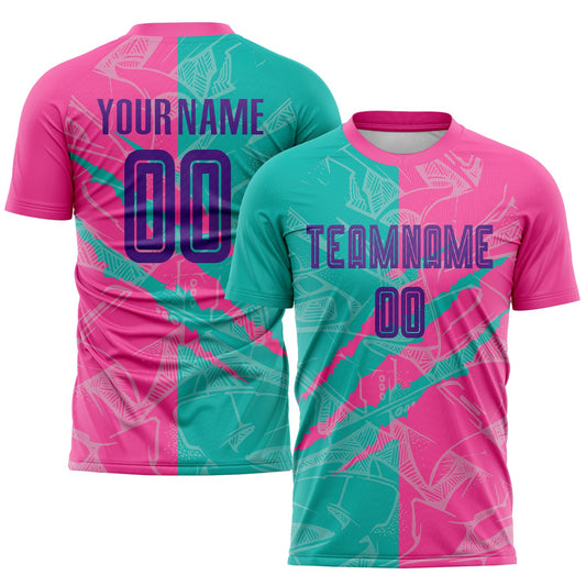 Custom Graffiti Pattern Purple Teal-Pink Scratch Sublimation Soccer Uniform Jersey - Main View