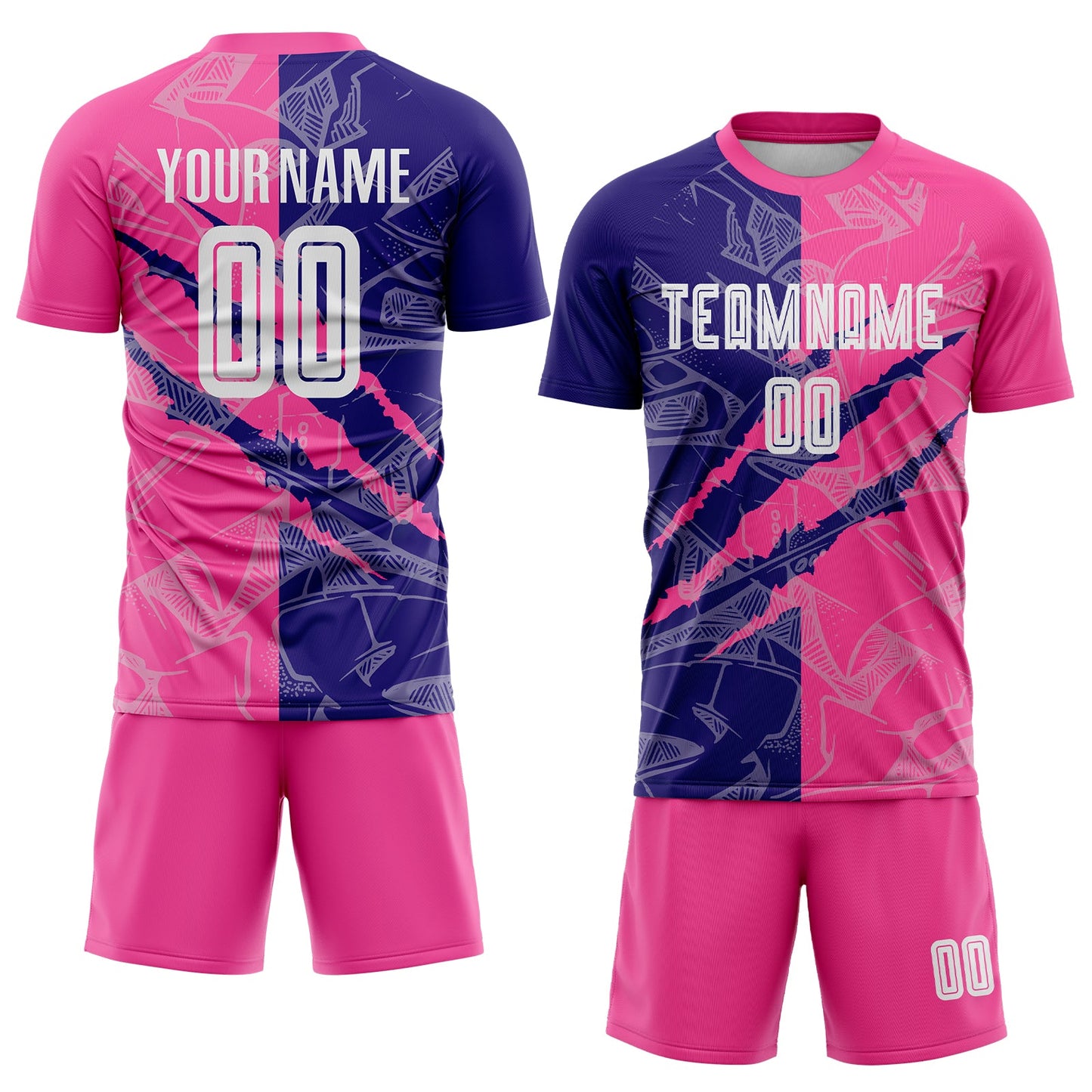Custom Graffiti Pattern Dark Purple-Pink Scratch Sublimation Soccer Uniform Jersey view 2