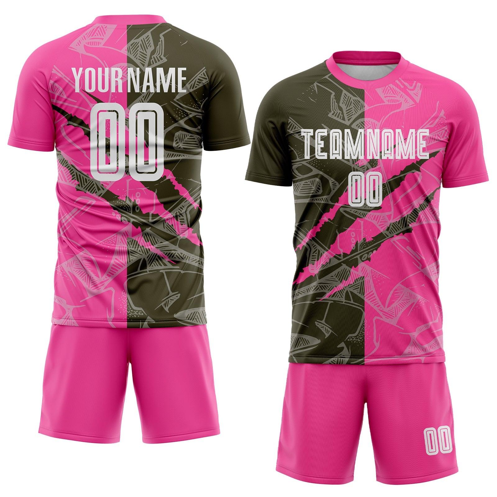 Custom Graffiti Pattern Olive-Pink Scratch Sublimation Soccer Uniform Jersey view 2