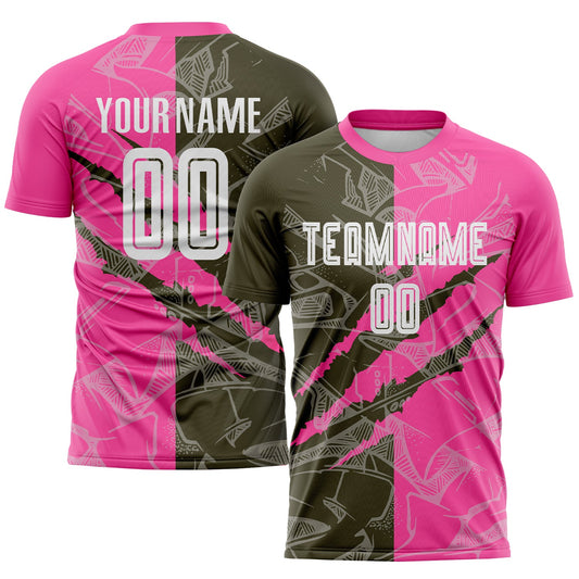 Custom Graffiti Pattern Olive-Pink Scratch Sublimation Soccer Uniform Jersey - Main View