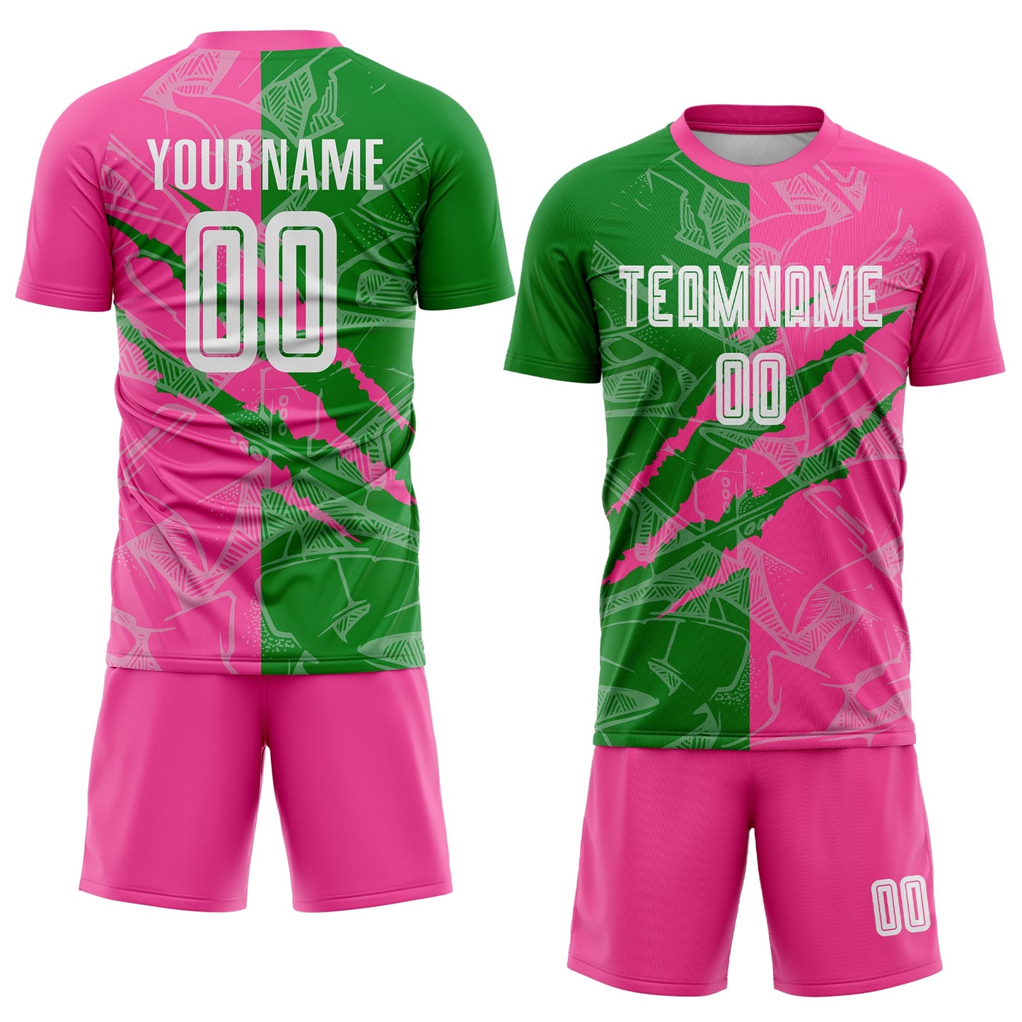 Custom Graffiti Pattern Grass Green-Pink Scratch Sublimation Soccer Uniform Jersey view 2