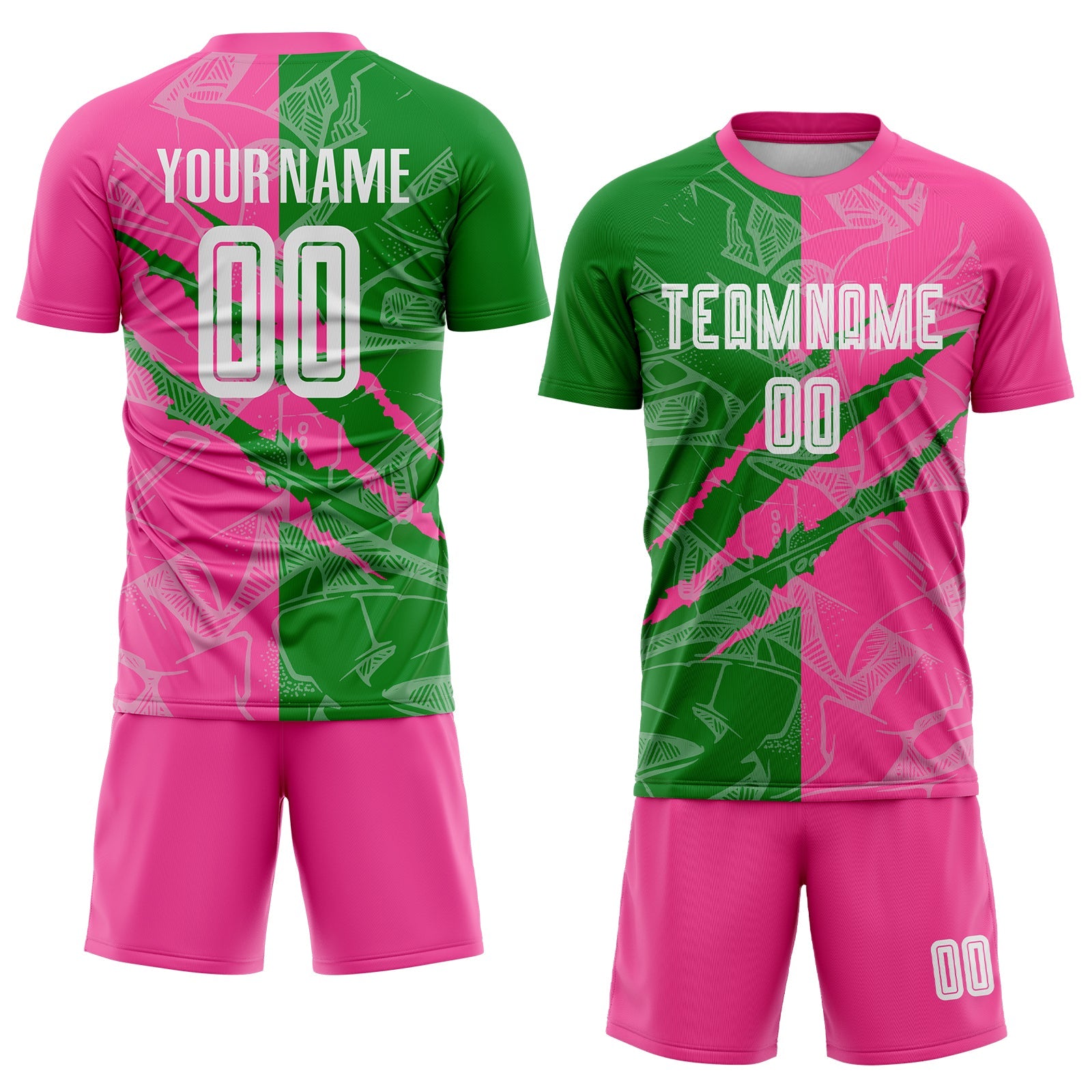 Custom Graffiti Pattern Grass Green-Pink Scratch Sublimation Soccer Uniform Jersey view 2