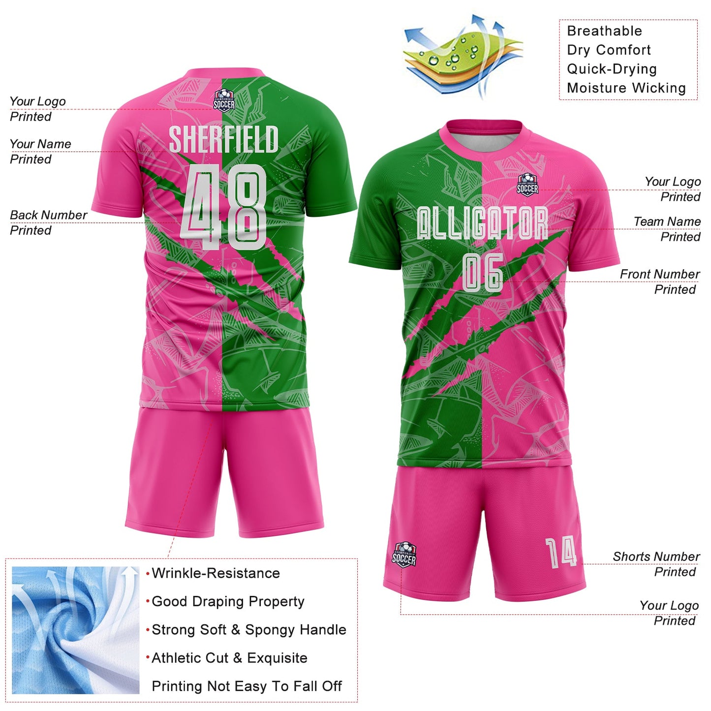 Custom Graffiti Pattern Grass Green-Pink Scratch Sublimation Soccer Uniform Jersey view 4