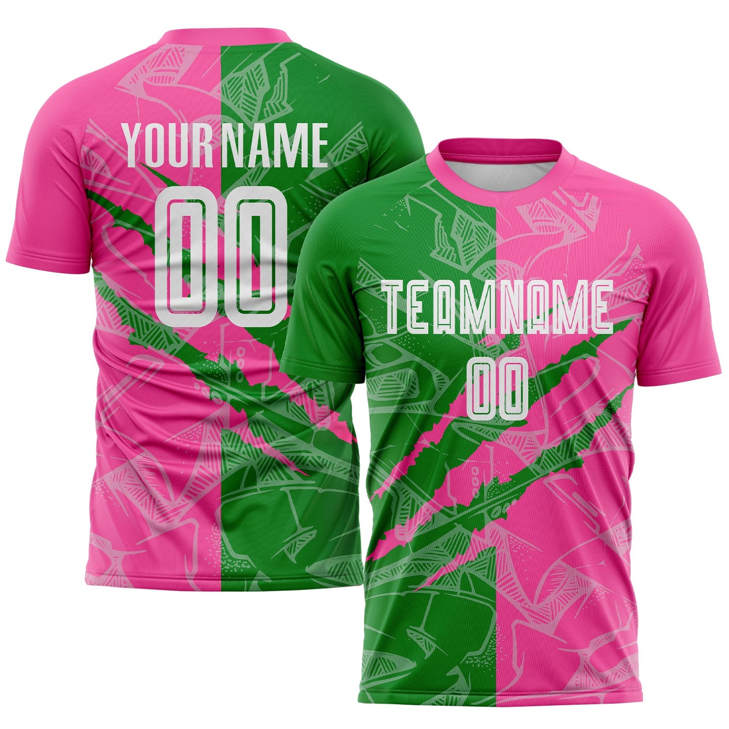 Custom Graffiti Pattern Grass Green-Pink Scratch Sublimation Soccer Uniform Jersey - Main View