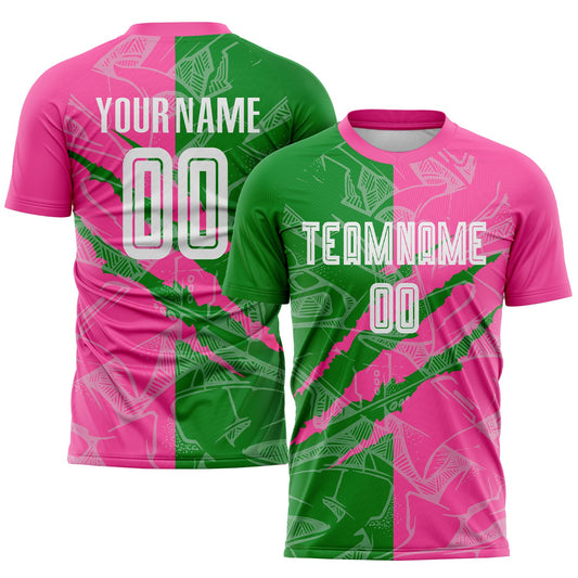 Custom Graffiti Pattern Grass Green-Pink Scratch Sublimation Soccer Uniform Jersey - Main View