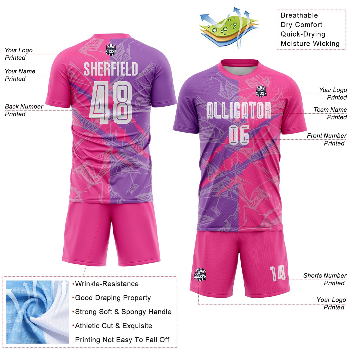 Custom Graffiti Pattern Medium Purple-Pink Scratch Sublimation Soccer Uniform Jersey view 4