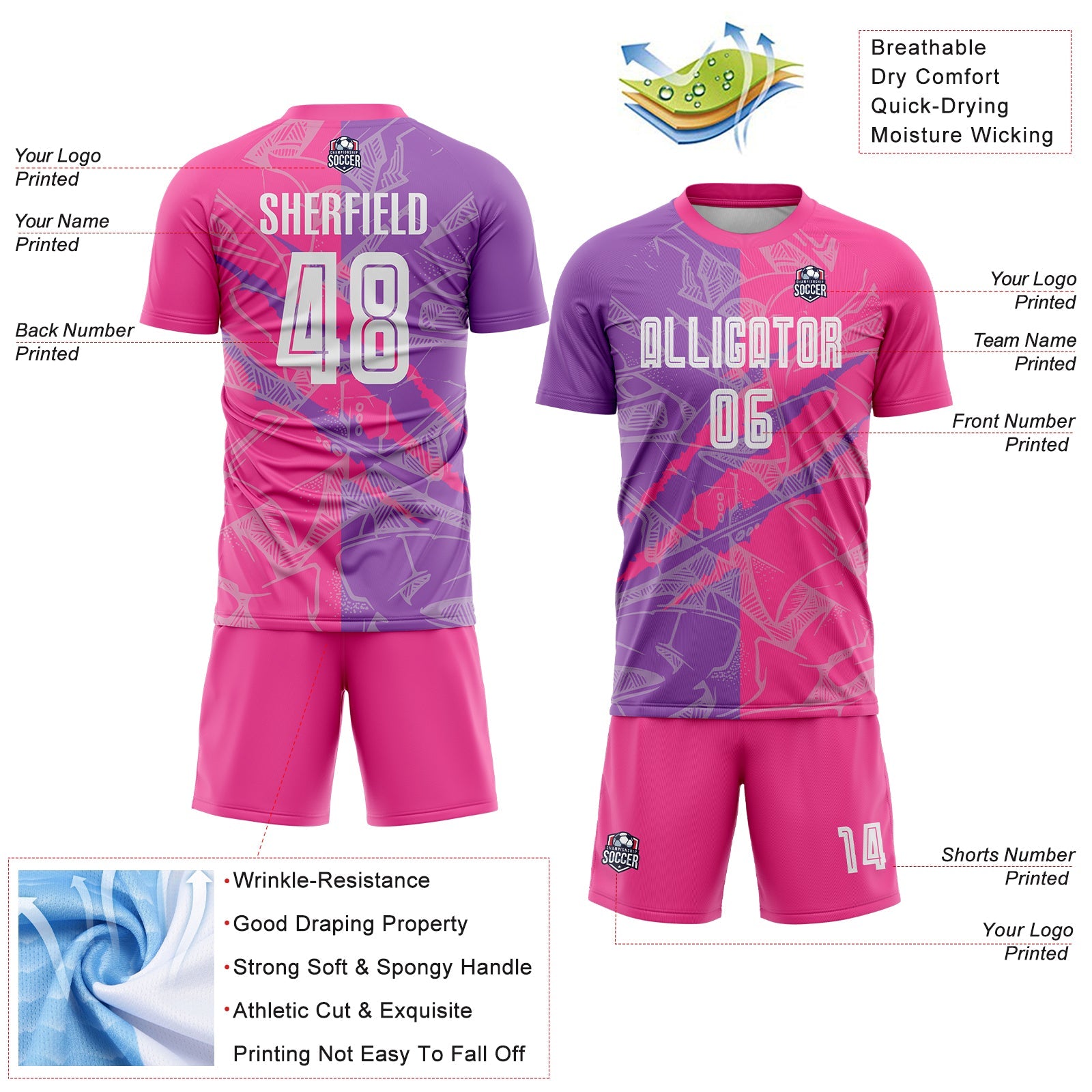 Custom Graffiti Pattern Medium Purple-Pink Scratch Sublimation Soccer Uniform Jersey view 4