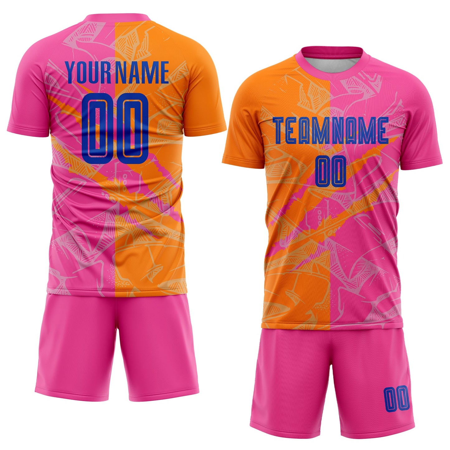 Custom Graffiti Pattern Royal Bay Orange-Pink Scratch Sublimation Soccer Uniform Jersey view 2