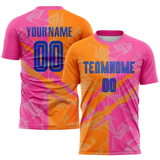 Custom Graffiti Pattern Royal Bay Orange-Pink Scratch Sublimation Soccer Uniform Jersey - Main View