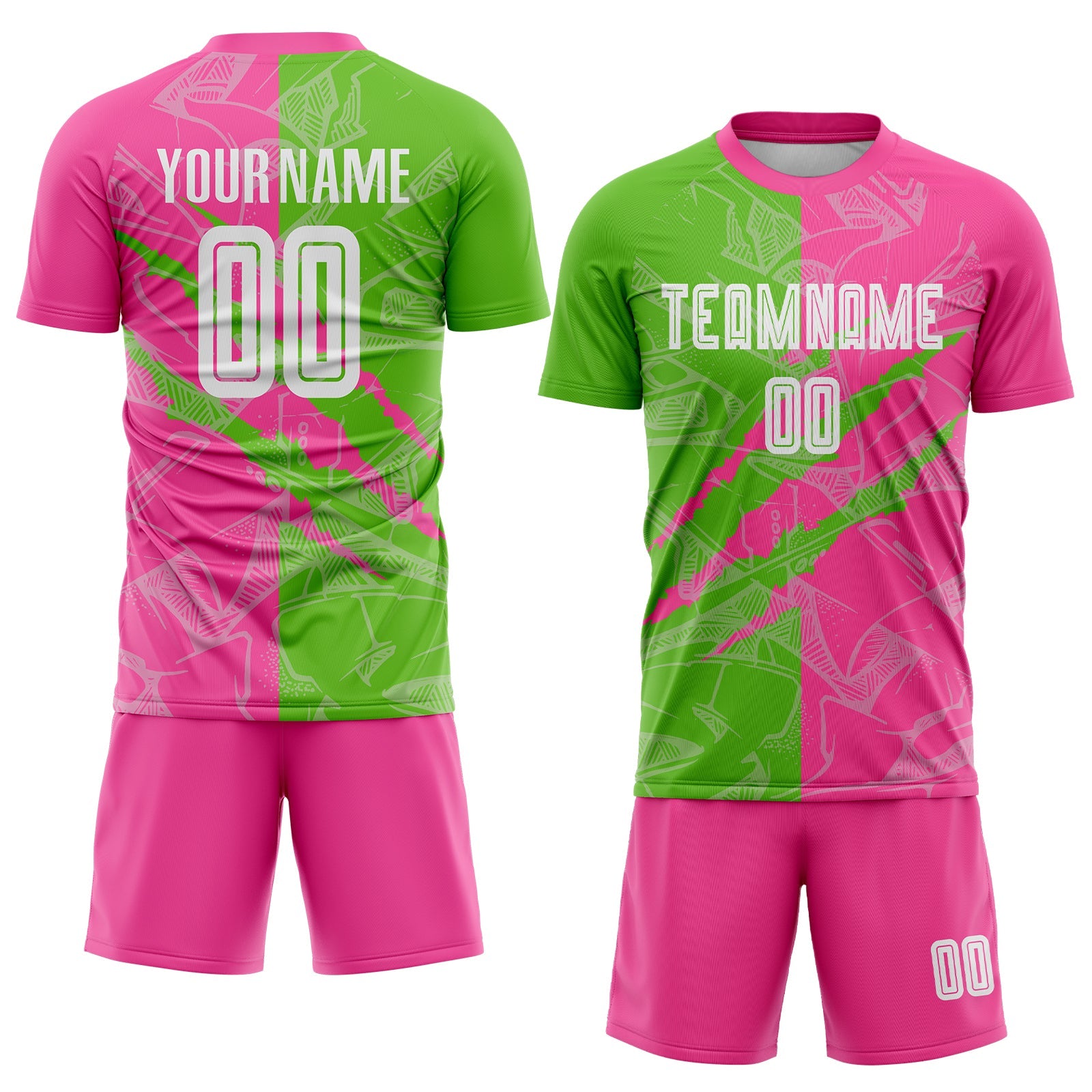 Custom Graffiti Pattern Aurora Green-Pink Scratch Sublimation Soccer Uniform Jersey view 2