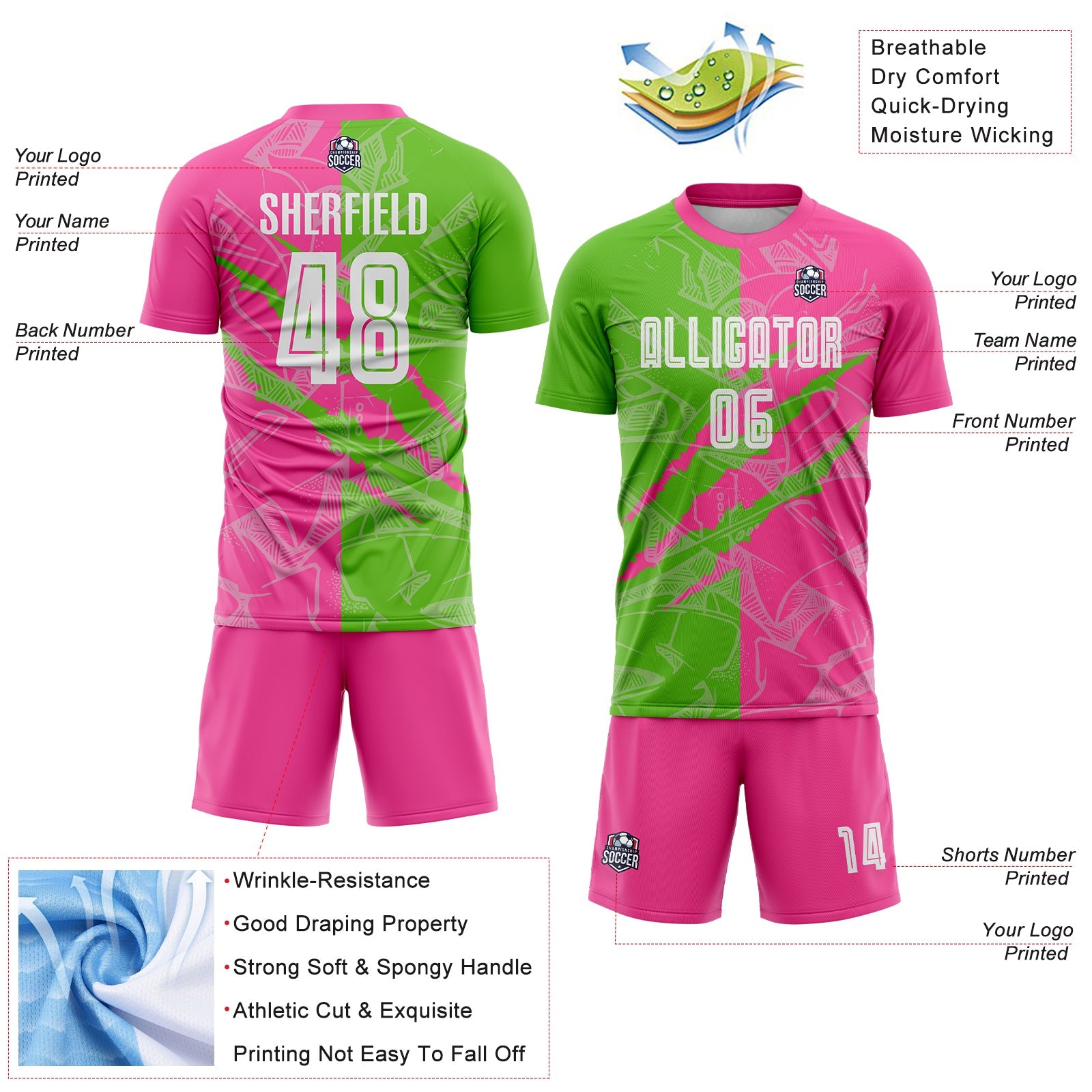 Custom Graffiti Pattern Aurora Green-Pink Scratch Sublimation Soccer Uniform Jersey view 4