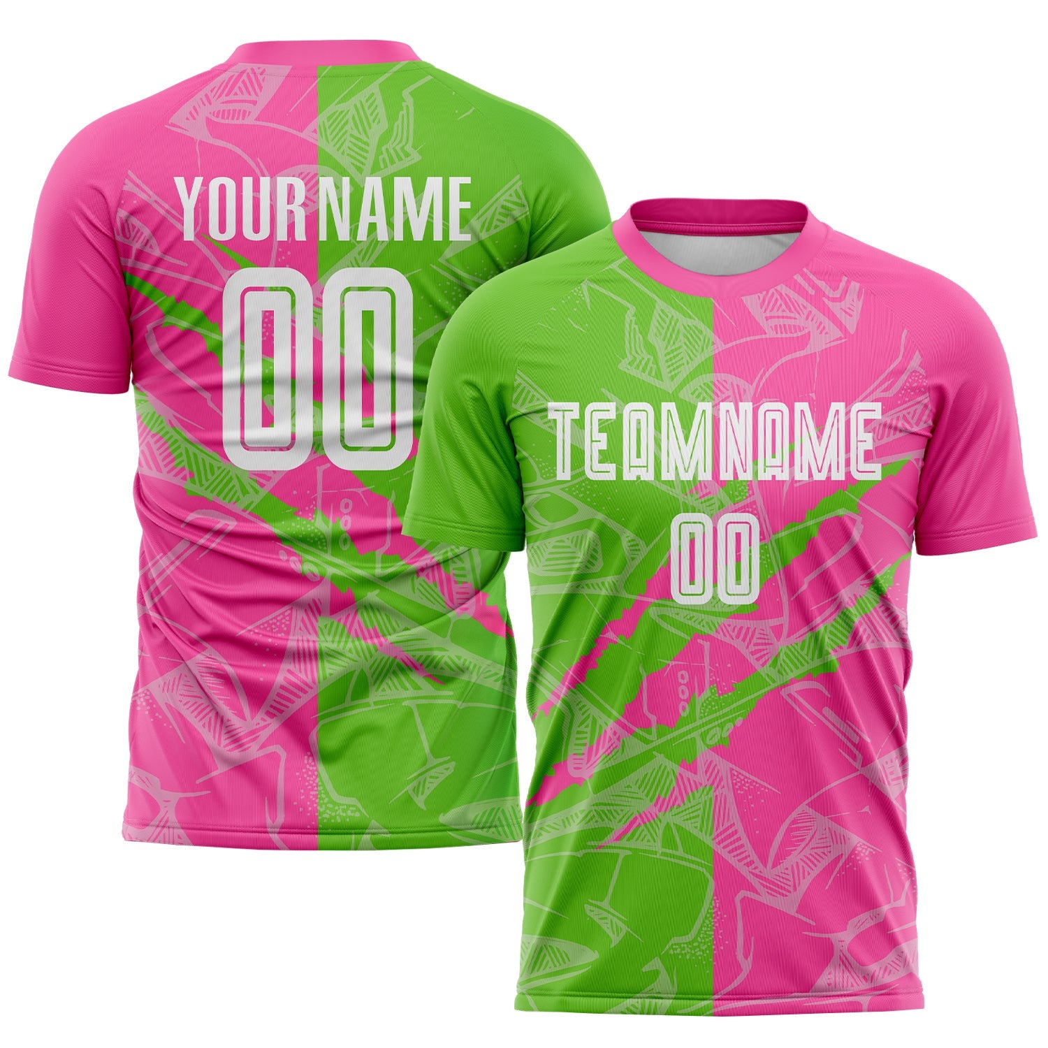 Custom Graffiti Pattern Aurora Green-Pink Scratch Sublimation Soccer Uniform Jersey - Main View