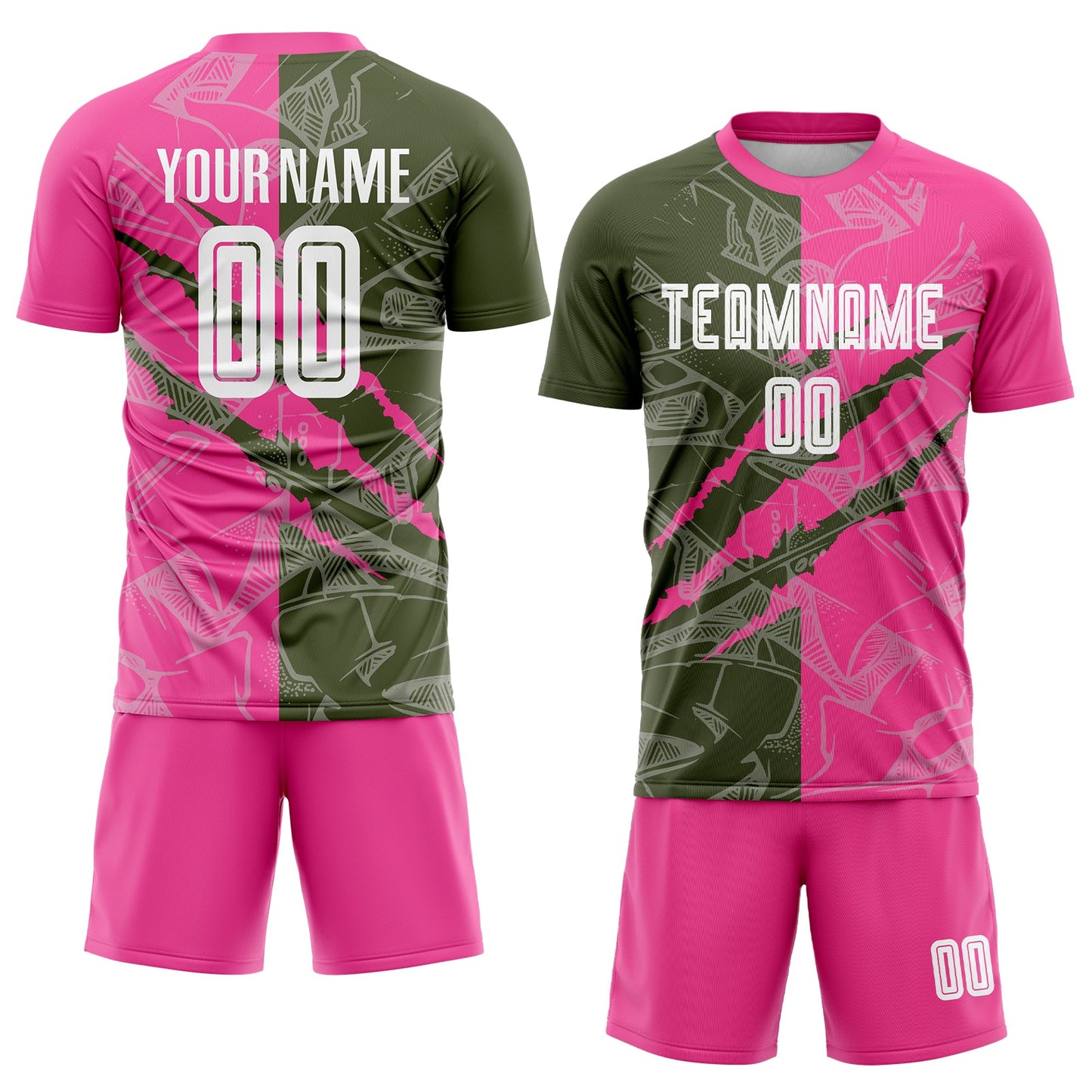 Custom Graffiti Pattern Olive-Pink Scratch Sublimation Soccer Uniform Jersey view 2