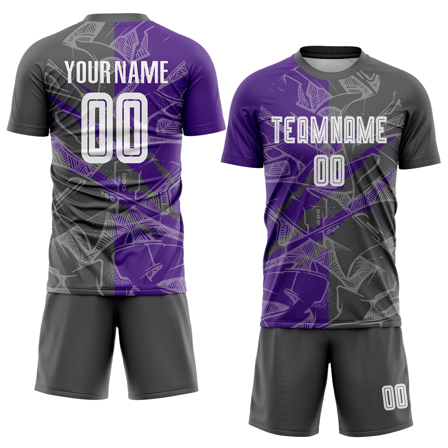 Custom Graffiti Pattern Steel Gray-Purple Scratch Sublimation Soccer Uniform Jersey view 2
