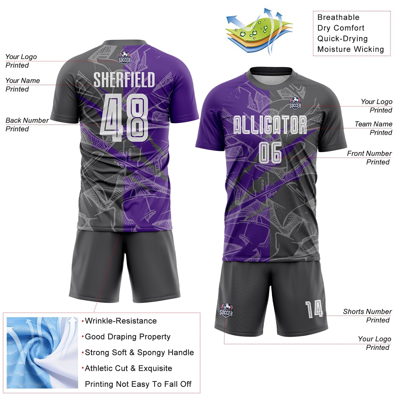 Custom Graffiti Pattern Steel Gray-Purple Scratch Sublimation Soccer Uniform Jersey view 4