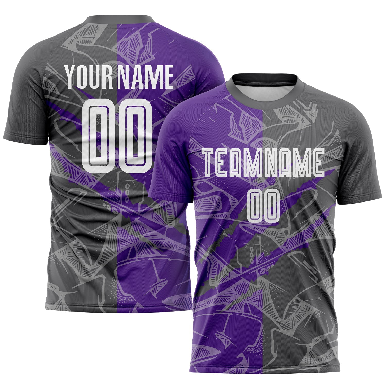 Custom Graffiti Pattern Steel Gray-Purple Scratch Sublimation Soccer Uniform Jersey - Main View