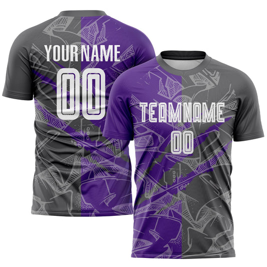 Custom Graffiti Pattern Steel Gray-Purple Scratch Sublimation Soccer Uniform Jersey - Main View