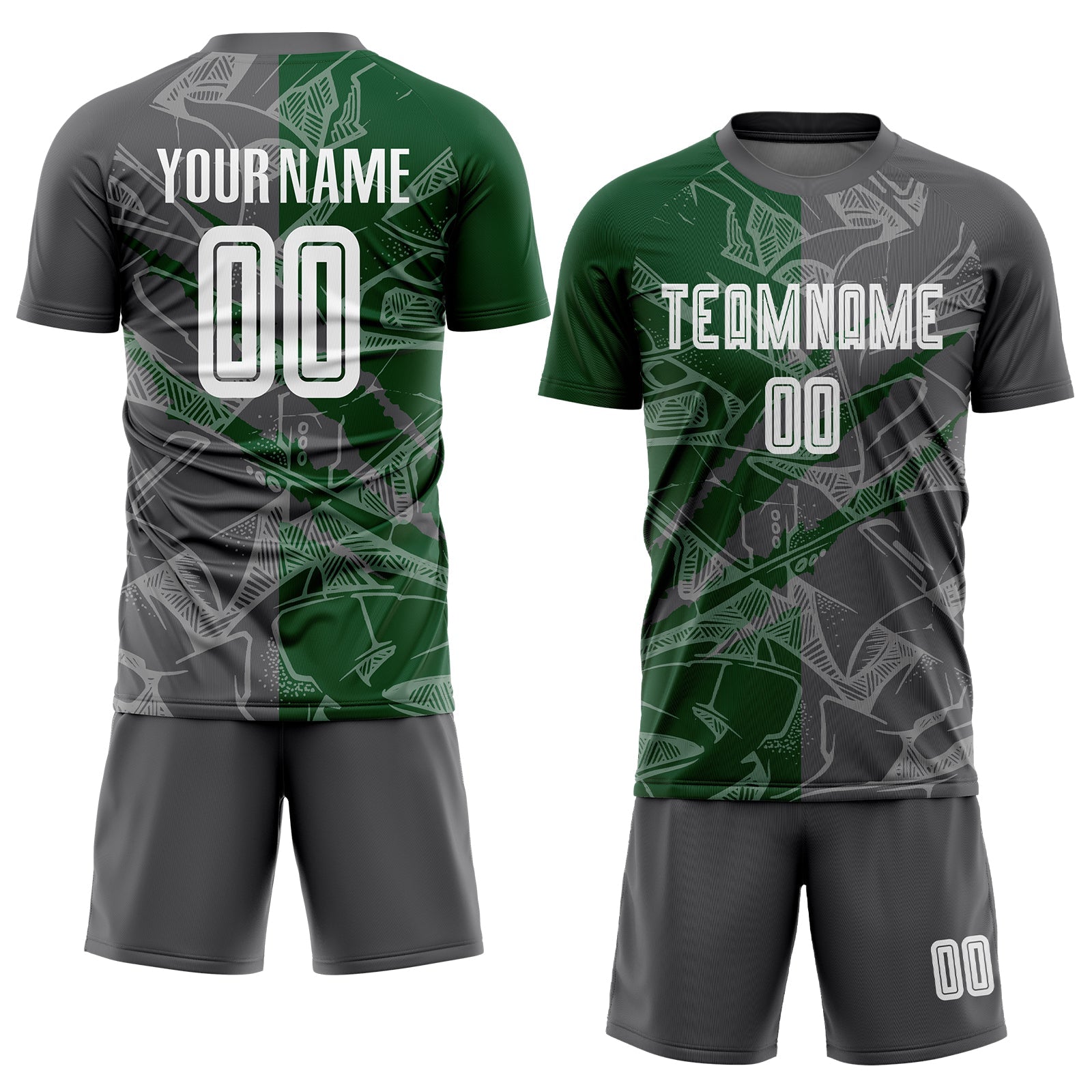 Custom Graffiti Pattern Steel Gray-Green Scratch Sublimation Soccer Uniform Jersey view 2