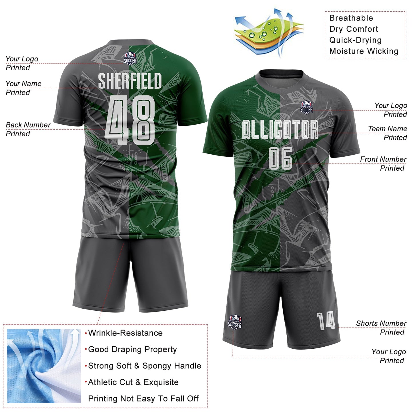 Custom Graffiti Pattern Steel Gray-Green Scratch Sublimation Soccer Uniform Jersey view 4