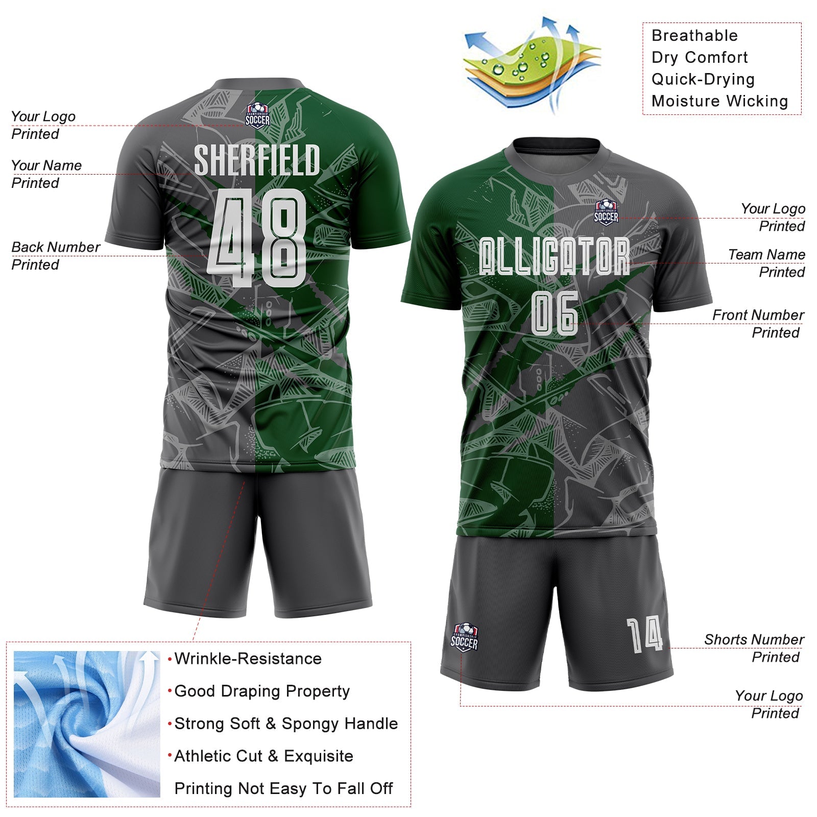 Custom Graffiti Pattern Steel Gray-Green Scratch Sublimation Soccer Uniform Jersey view 4