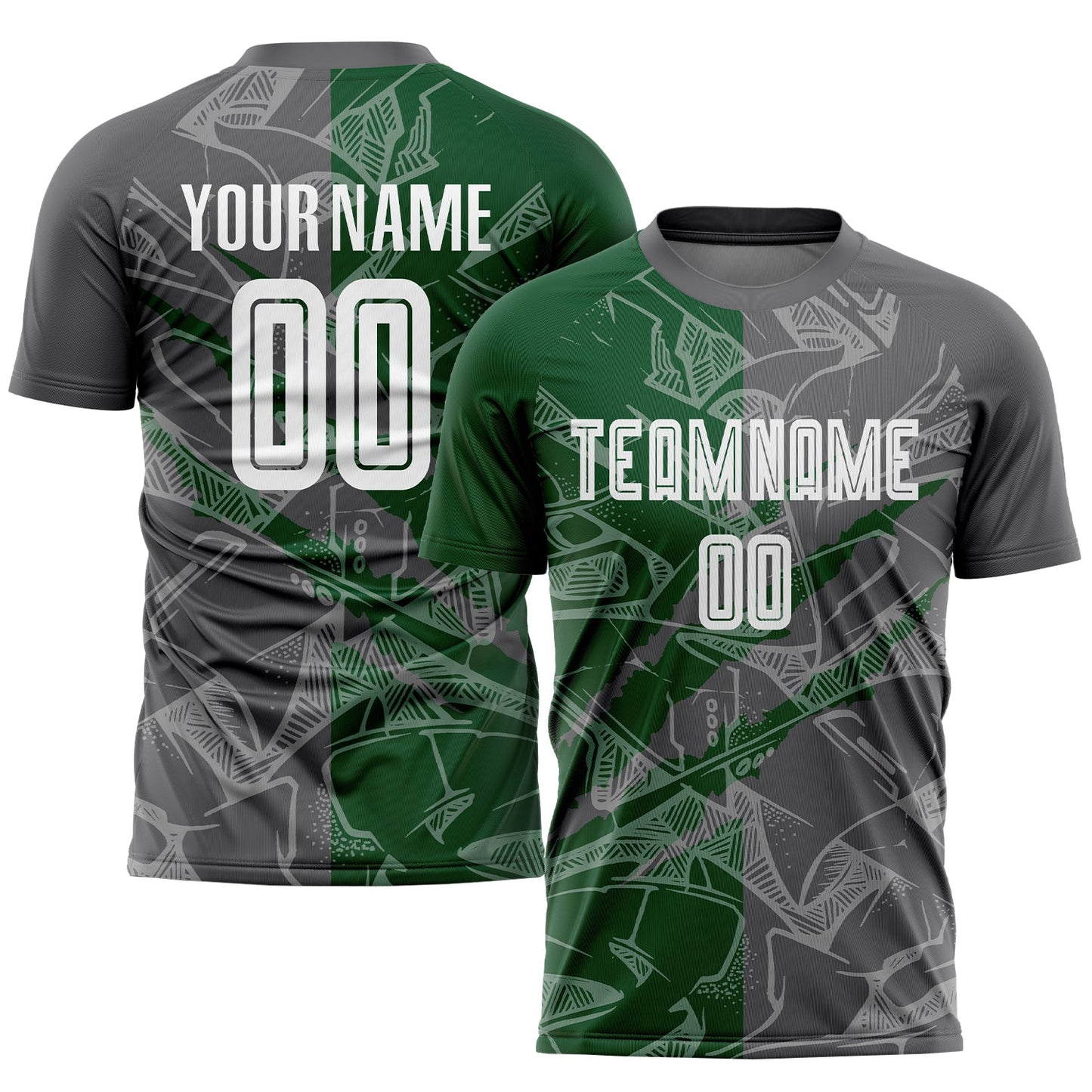 Custom Graffiti Pattern Steel Gray-Green Scratch Sublimation Soccer Uniform Jersey - Main View